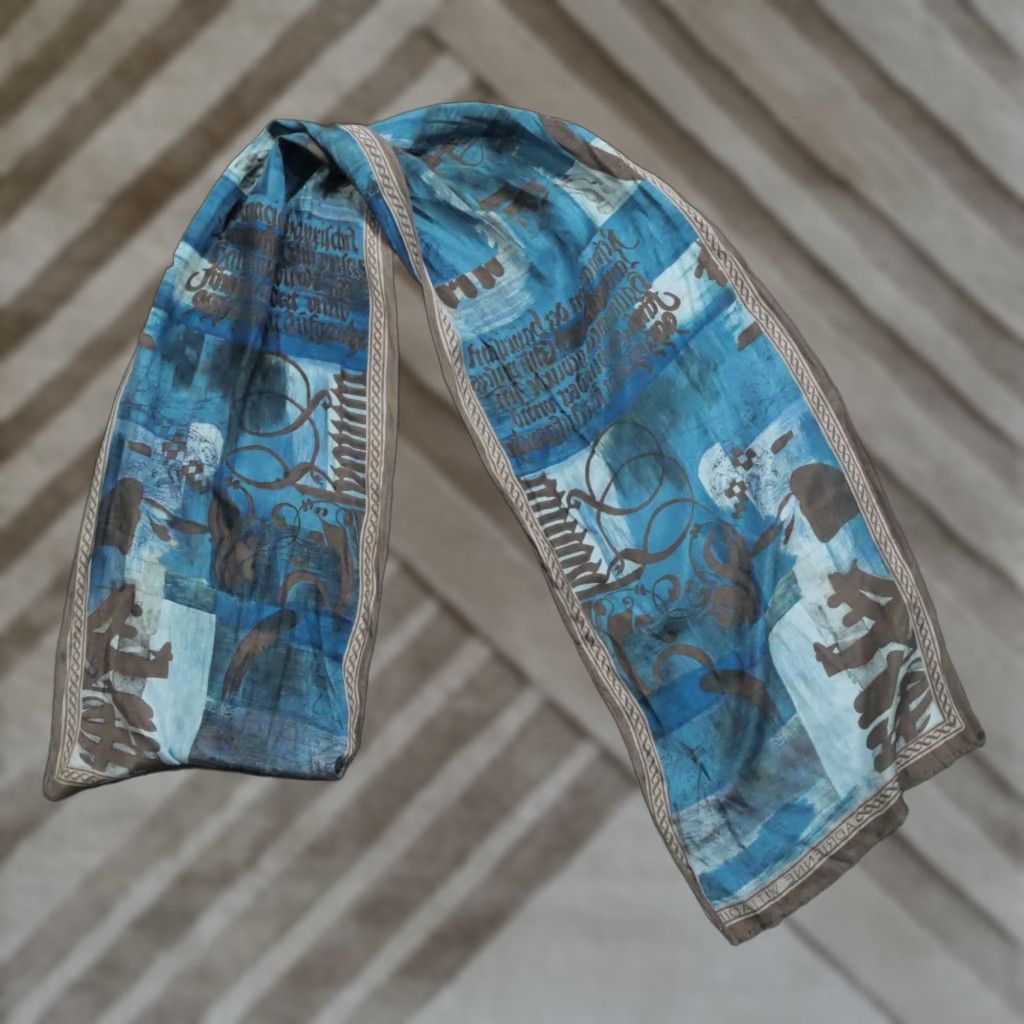 Vintage VINTAGE Adrienne Vittadini Silk Shawl/Wrap Blue Brown Made In Japan Women Size ONE SIZE - 1 Thumbnail