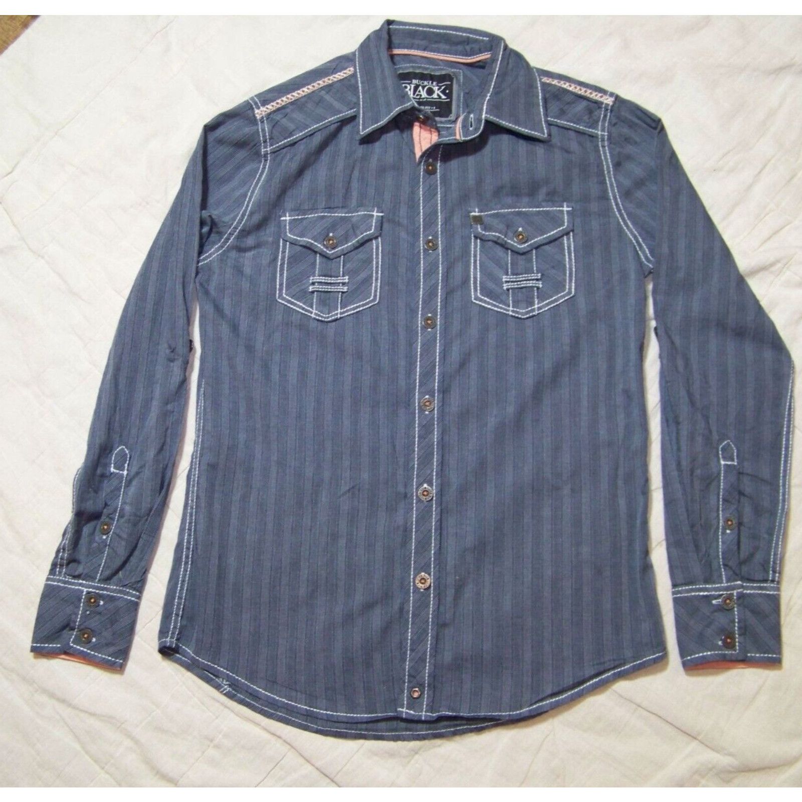 Buckle Black Men's Buckle Black Button Front Shirt S Tailored Fit