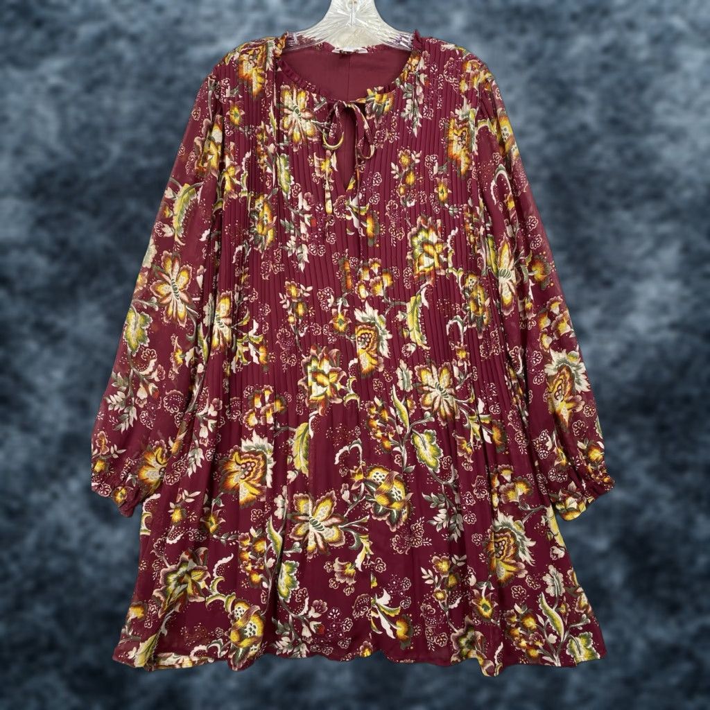 Vintage VINTAGE Time & Tru Dress XL 16/18 Burgundy Keyhole Floral Boho Hippie Lightweight Flowy Size XL / US 12-14 / IT 48-50 - 1 Thumbnail