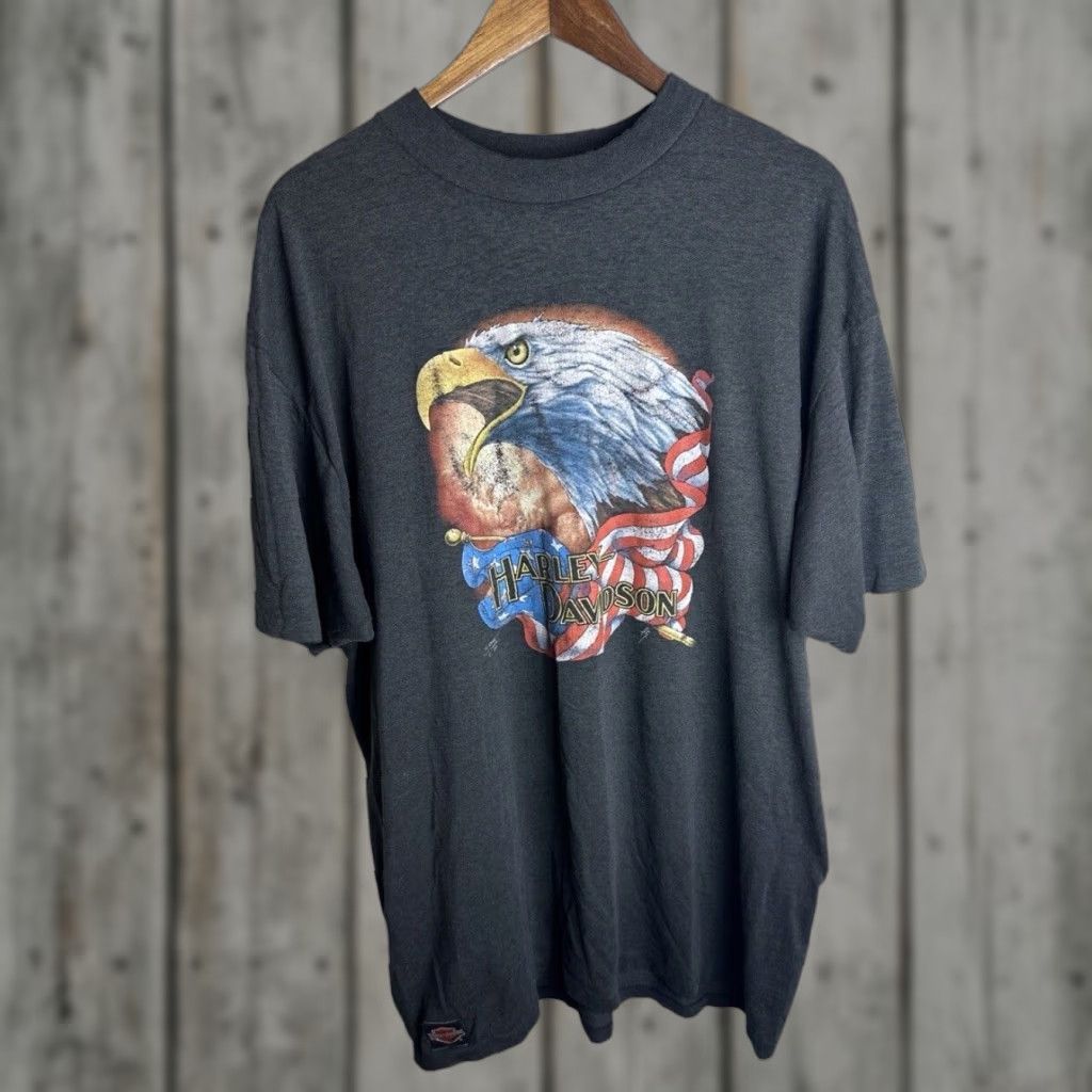 VINTAGE Harley Davidson Graphic T Shirt Mens 2XL Black Gray USA