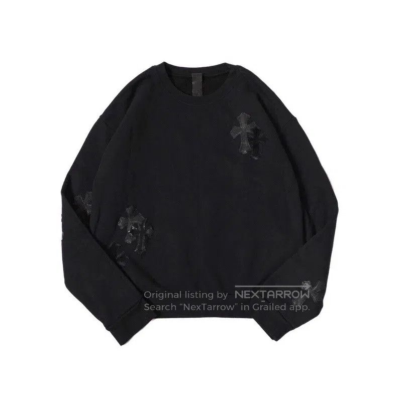 CHROME HEARTS Size S Multi-material patchwork cross sweater
