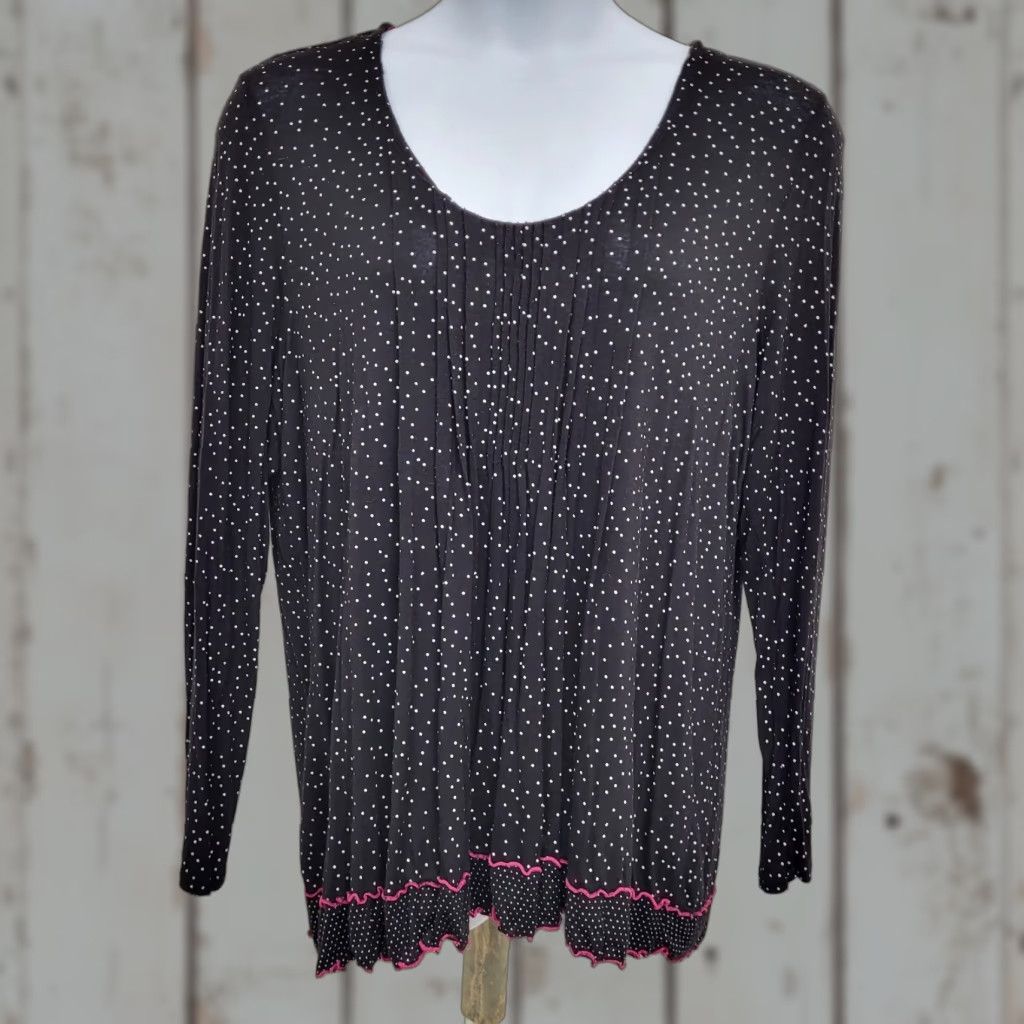 Ellen Tracy Ellen Tracy Blouse Women's 2X Polka Dot Long Sleeve Shirt Black/Pink Trim Casual Women’s Shirt Size XXL / US 16-18 / IT 52-54 - 1 Thumbnail