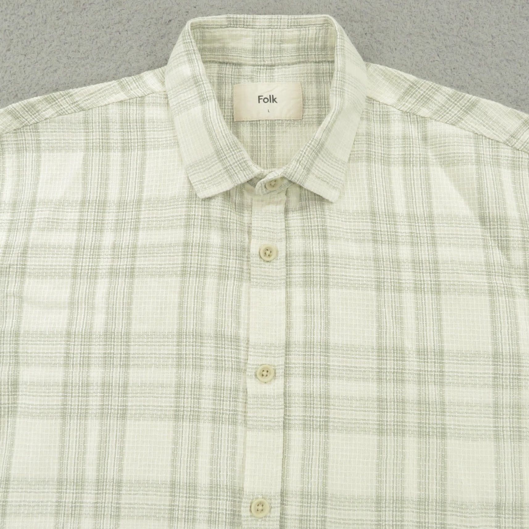 Folk Folk Shirt Mens Large Beige Raw Linen Blend Short Sleeve Button Up Plaid Check Size US L / EU 52-54 / 3 - 2 Thumbnail