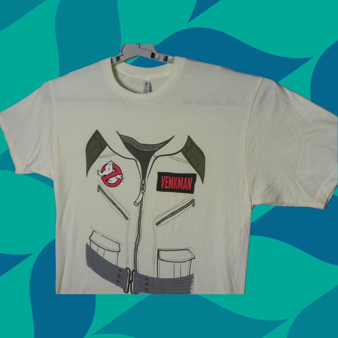 Vintage VINTAGE Ghost Busters Uniform T Shirt Mens Large Tan Peter Venkman Costume Dress Up Kool? Size 42R - 1 Thumbnail