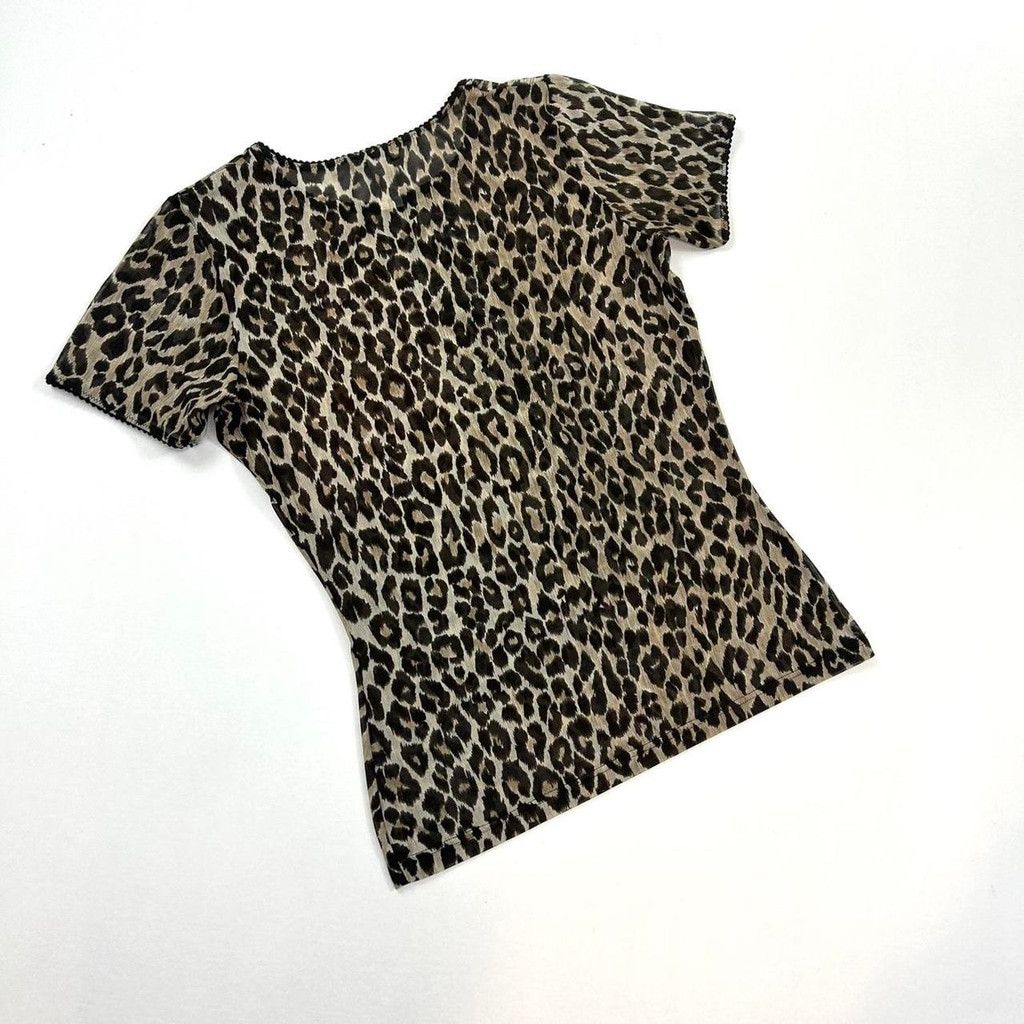 Dolce & Gabbana y2k D&G brown mesh leopard print short sleeve top Size S / US 4 / IT 40 - 5 Thumbnail