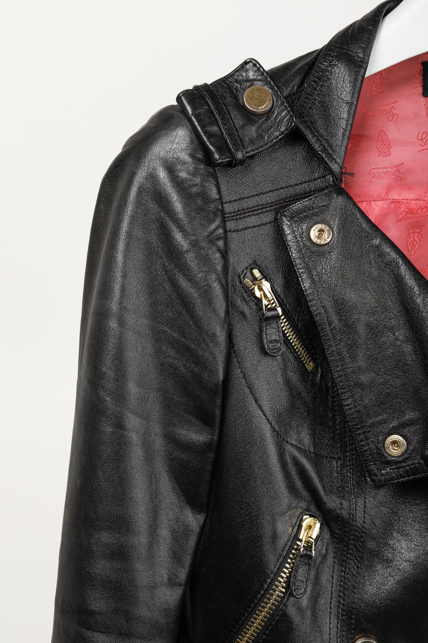 Gucci Gucci Black Leather Double-Breasted Moto Jacket Size M / US 6-8 / IT 42-44 - 5 Thumbnail
