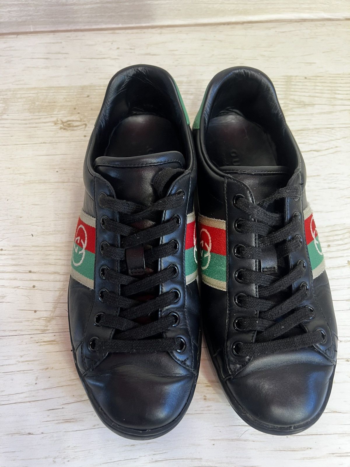Gucci Gucci Ace Black Leather Sneakers 644749 Size 40 / US 7 Size US 7 / EU 40 - 3 Thumbnail