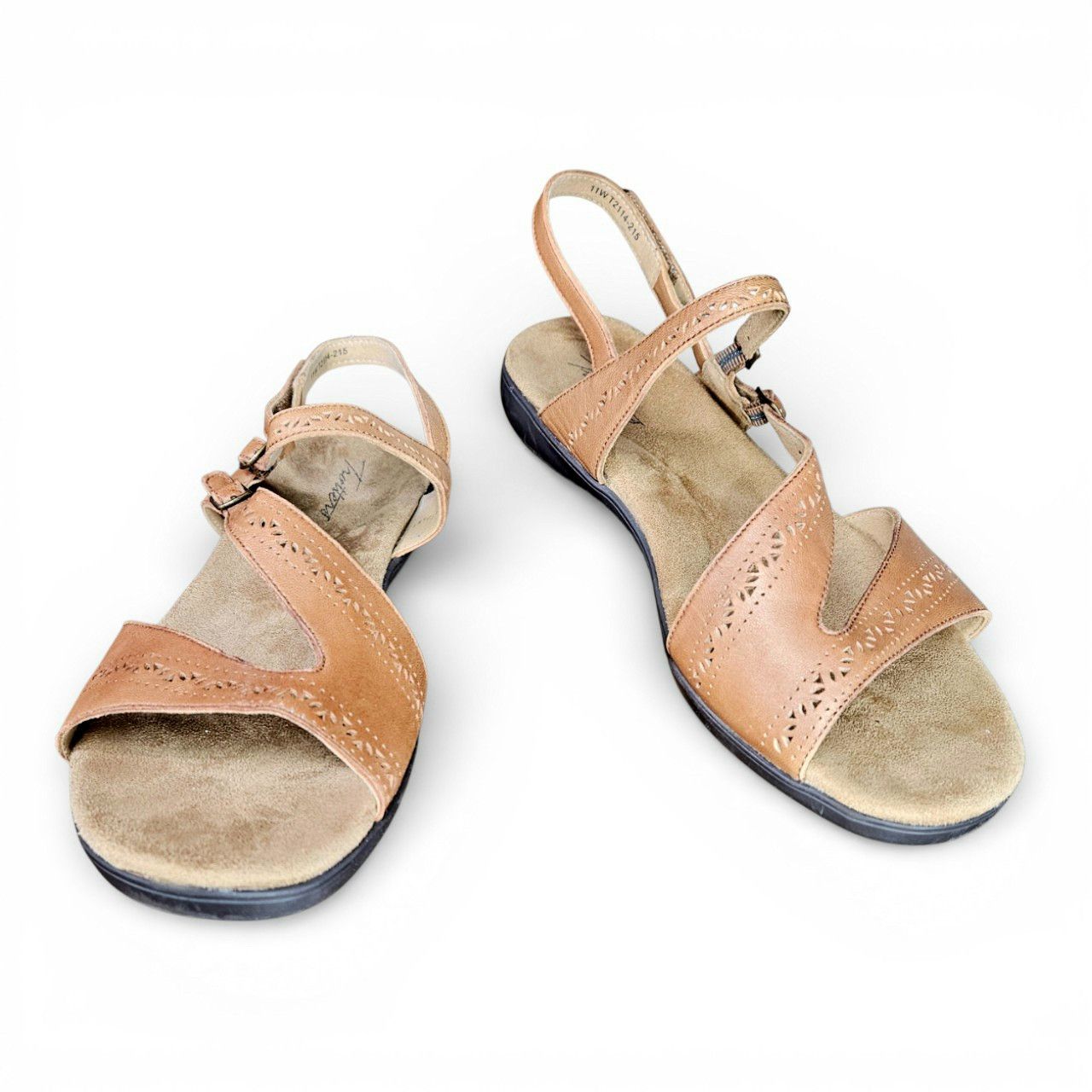 Trotters 11W Sandals Razzi Tan Laser-Cut Leather Cushion