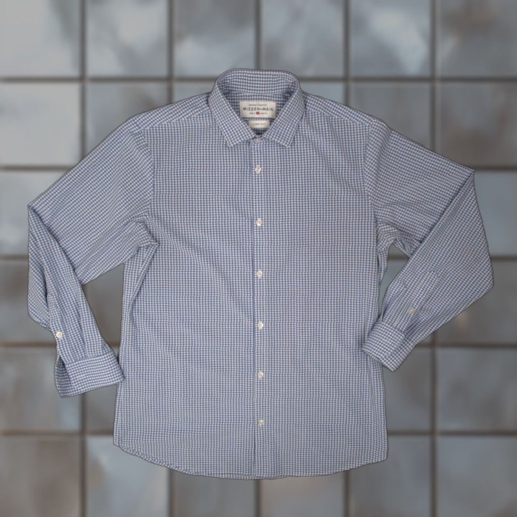 Mizzen+Main Shirt Men XL Trim Fit Blue Check Leeward Stretch Work Made in USA