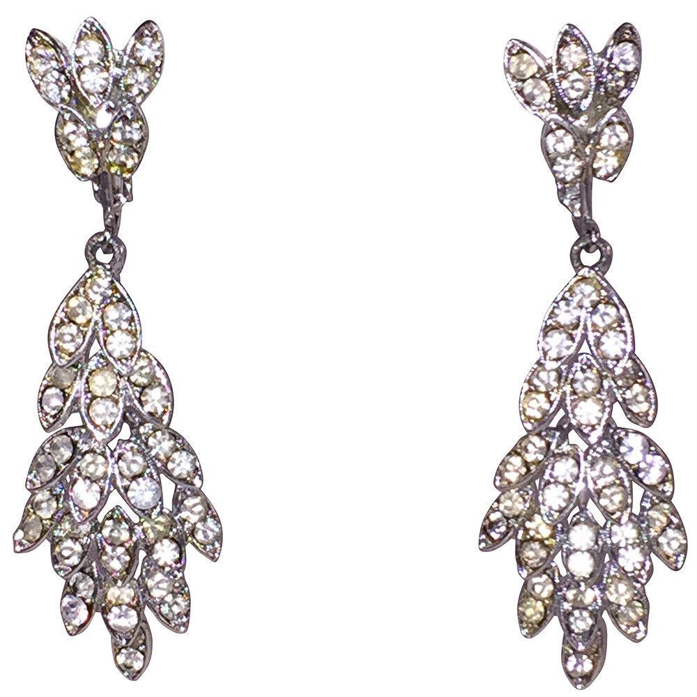 Designer Vintage Clear White Rhinestone Dangle Earrings Size ONE SIZE - 1 Thumbnail