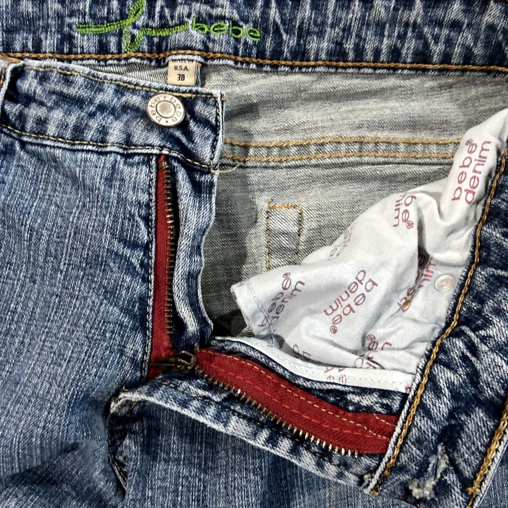 Bebe VINTAGE bebe jeans Women's Jeans Flared 30 Medium Wash Blue USA Y2K Bedazzled 5-Pocket Denim Regular Womens Size 30" / US 8 / IT 44 - 6 Thumbnail