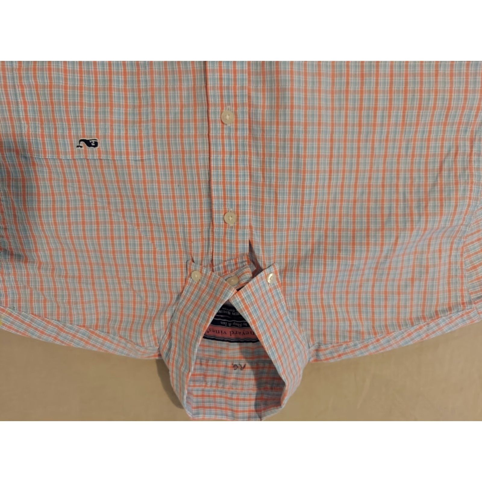 Vineyard Vines Vineyard Vines Shirt XL Men Button-Up Long Sleeve Linen Orange Blue Cotton Dress Shirt Size 46R - 2 Thumbnail
