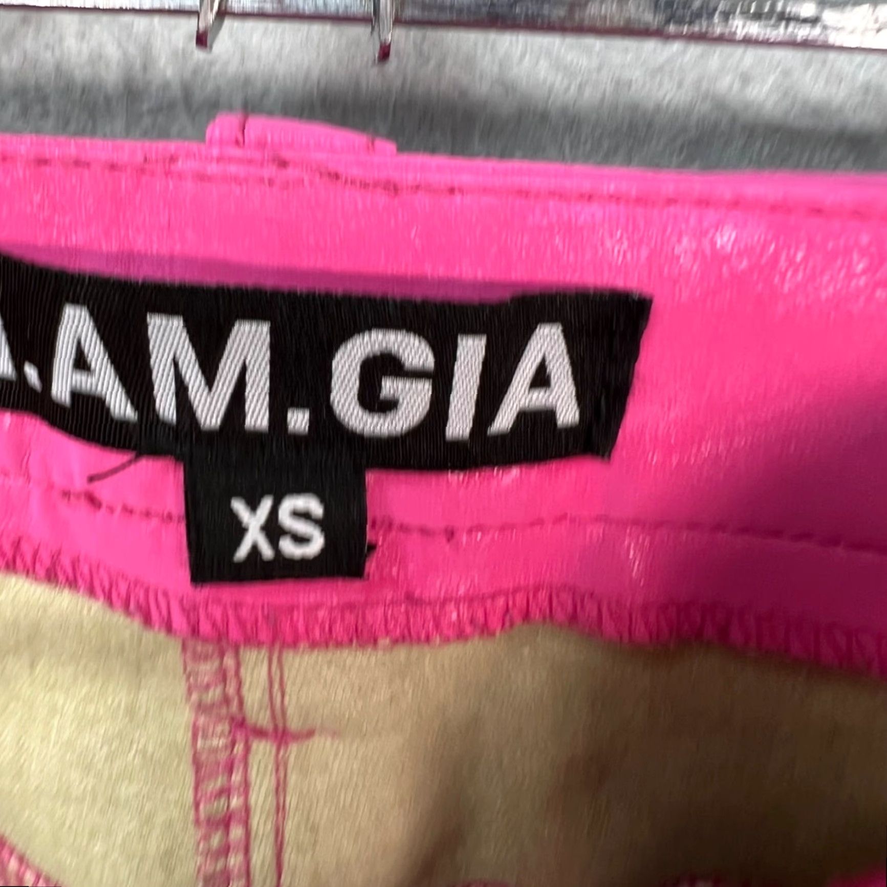 I.AM.GIA I.AM.GIA Womens XS Bright Pink Faux Leather Straight Leg Belted Pants Size 26" / US 2 / IT 38 - 3 Thumbnail