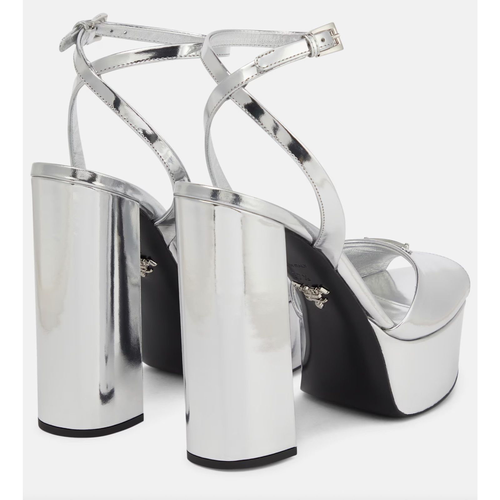 Prada Prada 135mm Metallic Silver Logo Platform Sandal Size US 10 / IT 40 - 16 Thumbnail