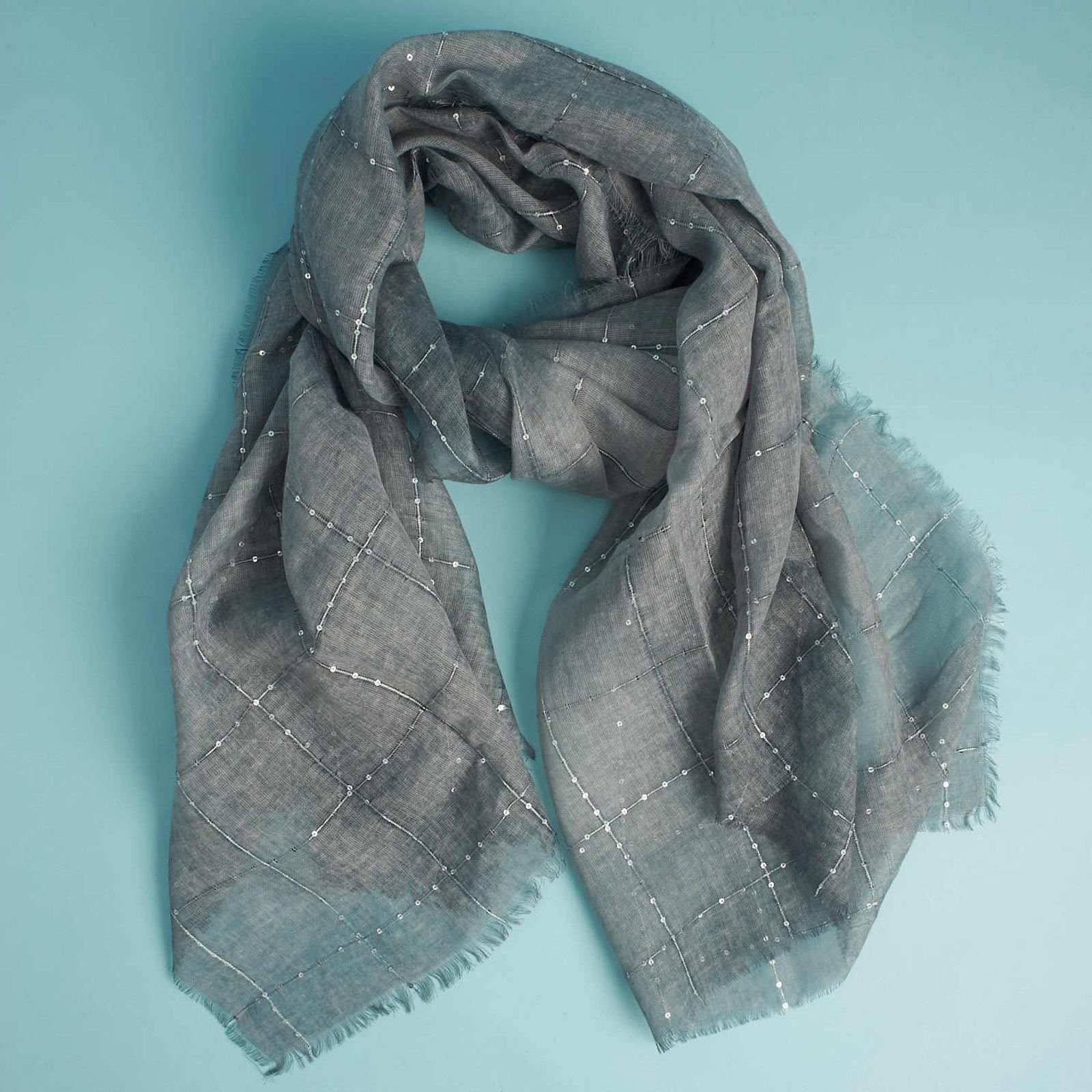 Other Tilo Scarf Twilight Gray with Silver Sequins Eyelash Fringe Size ONE SIZE - 1 Thumbnail