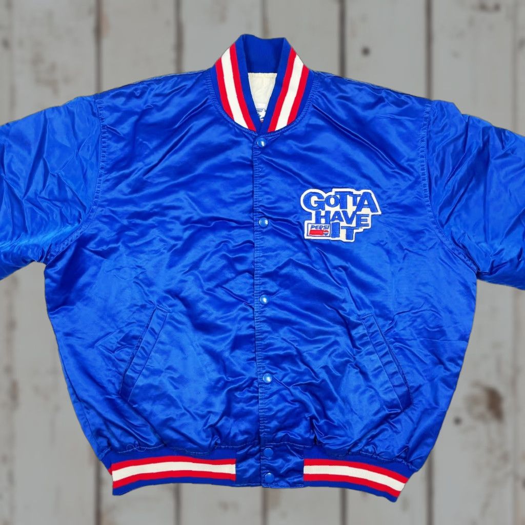 Starter VTG PEPSI “GOTTA HAVE IT” PROMO STARTER BOMBer JACKET MENS LARGE Satin Navy/Blue Nylon 80s 90s Vintage Baseball Starter Men Jacket Size US L / EU 52-54 / 3 - 1 Thumbnail