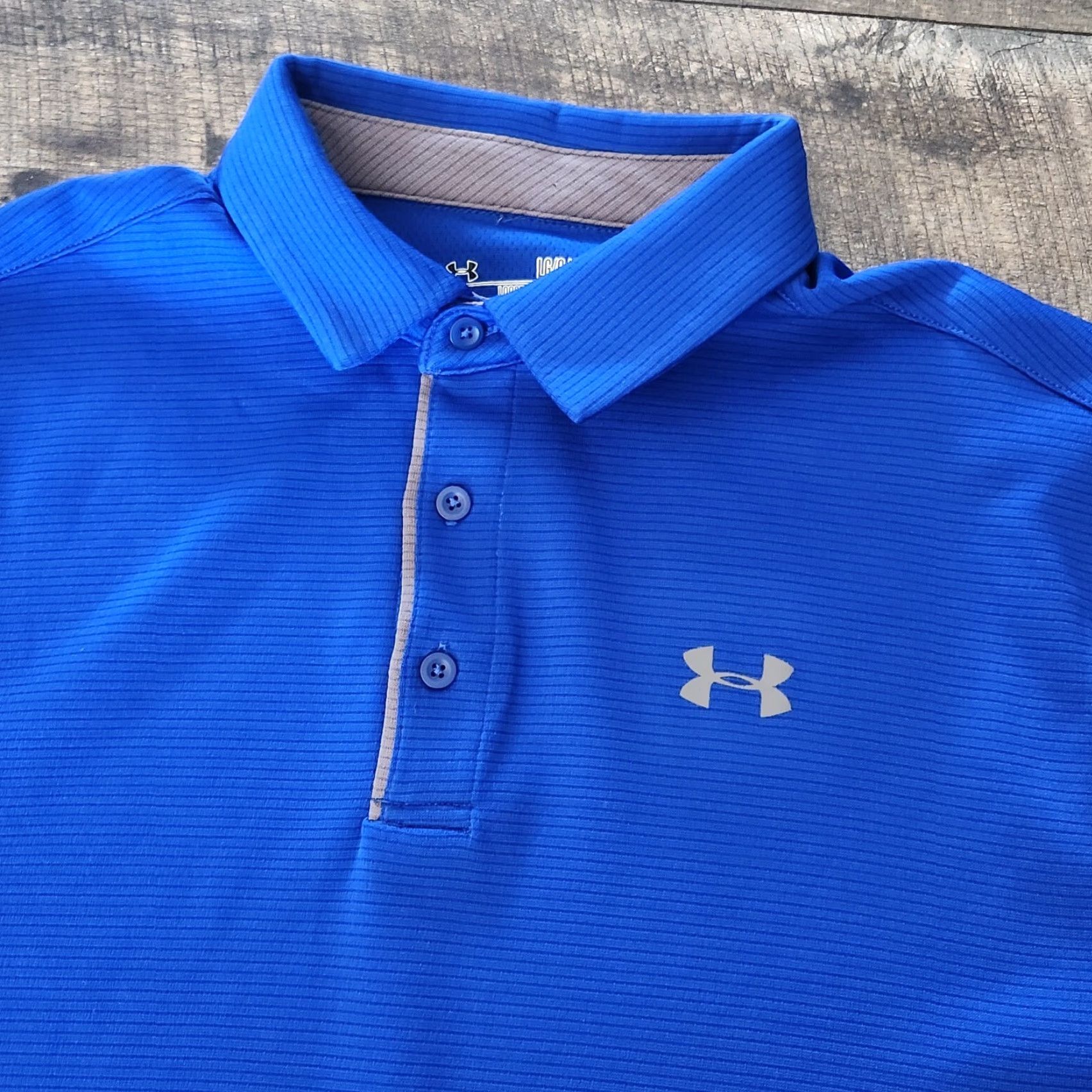 Under Armour VINTAGE? No. Under Armour Golf Polo Mens Large Blue HeatGear Loose Ribbed Performance Shirt Men L Blue Logo Sports Golf Tennis Walking Size US L / EU 52-54 / 3 - 2 Thumbnail