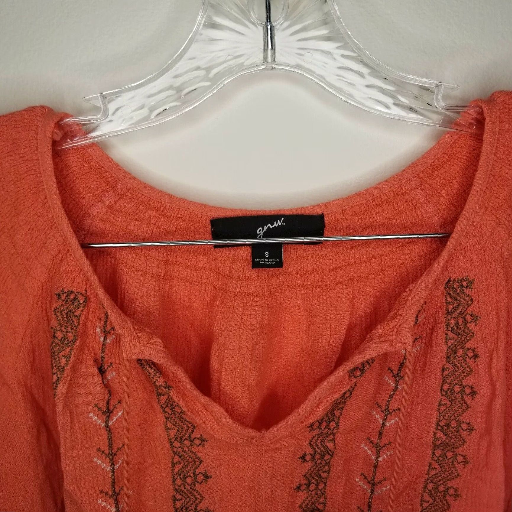 Vintage GNW Salmon Embroidered Blouse Tassels Small Womens Size S / US 4 / IT 40 - 3 Thumbnail