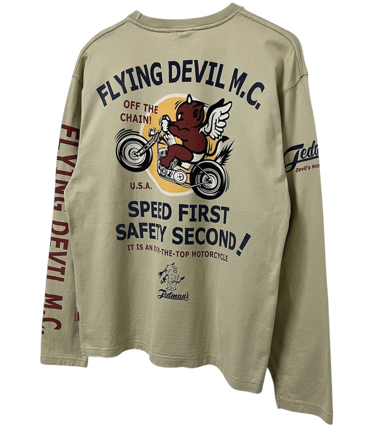 Japanese Brand TED COMPANY TED MAN FLYING DEVIL M.C. RACING LOGO TSHIRT Size US L / EU 52-54 / 3 - 11 Thumbnail