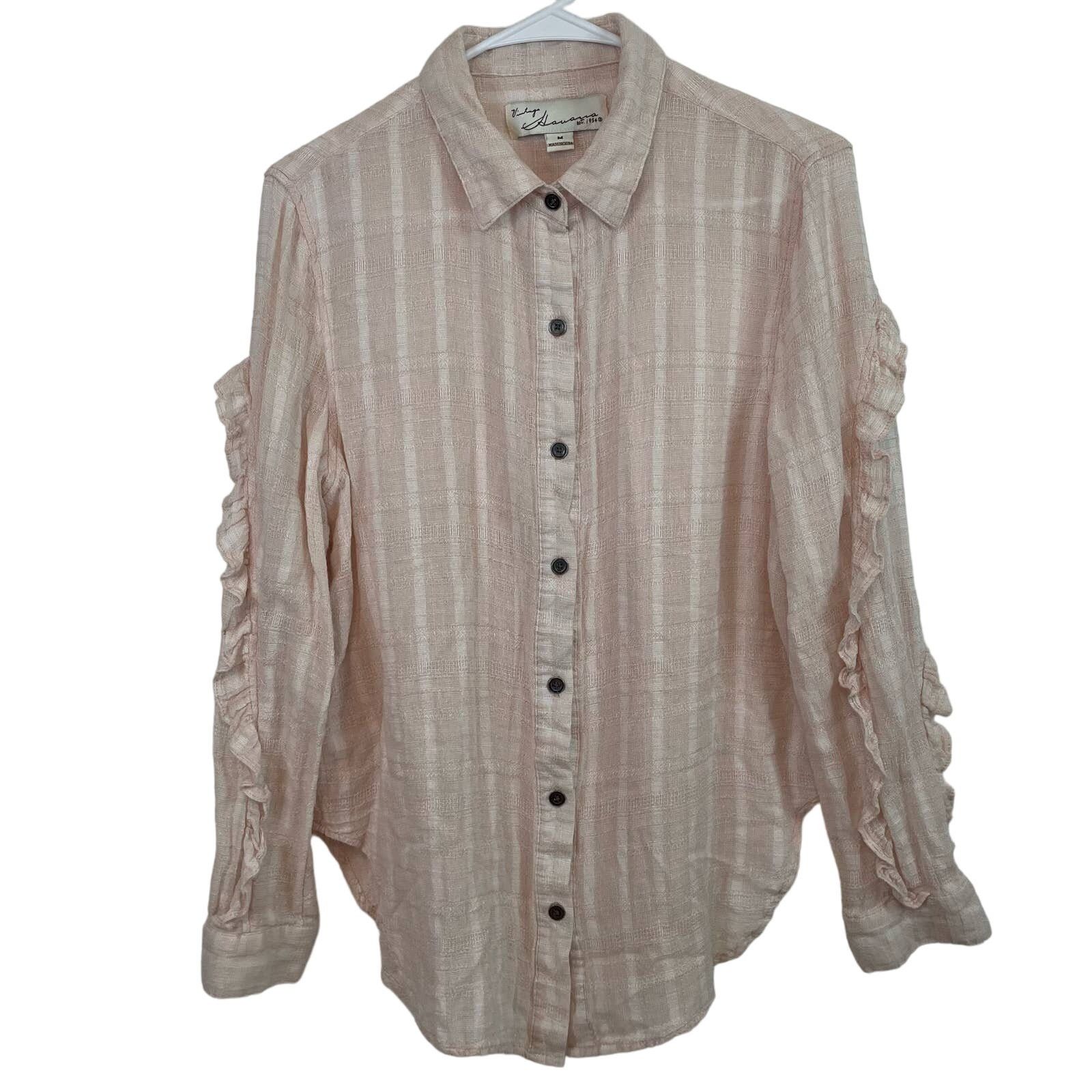 Vintage Havana Vintage Havana Pink Blouse M Women Ruffle Long Sleeve Button Size M / US 6-8 / IT 42-44 - 1 Thumbnail