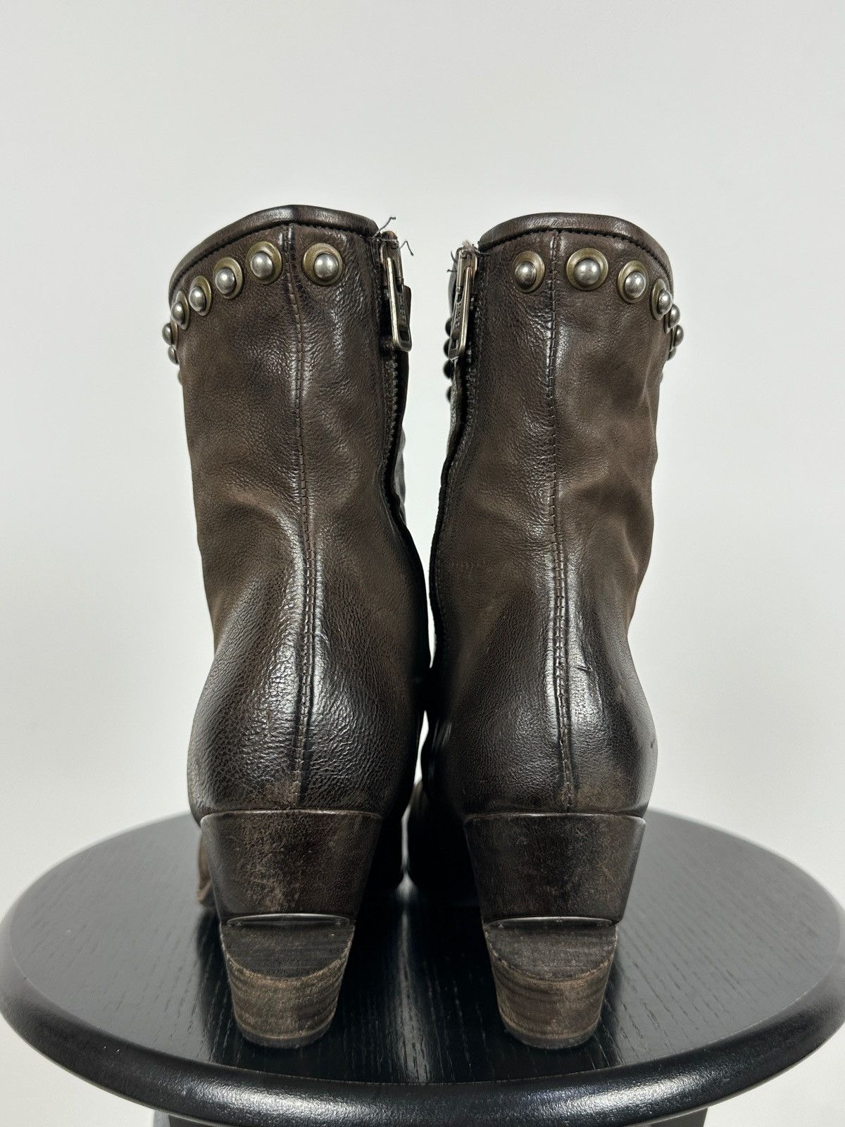A.S.98 A.S.98. Brown Leather Biker Zip Studded Ankle Boots Size US 8 / IT 38 - 11 Thumbnail