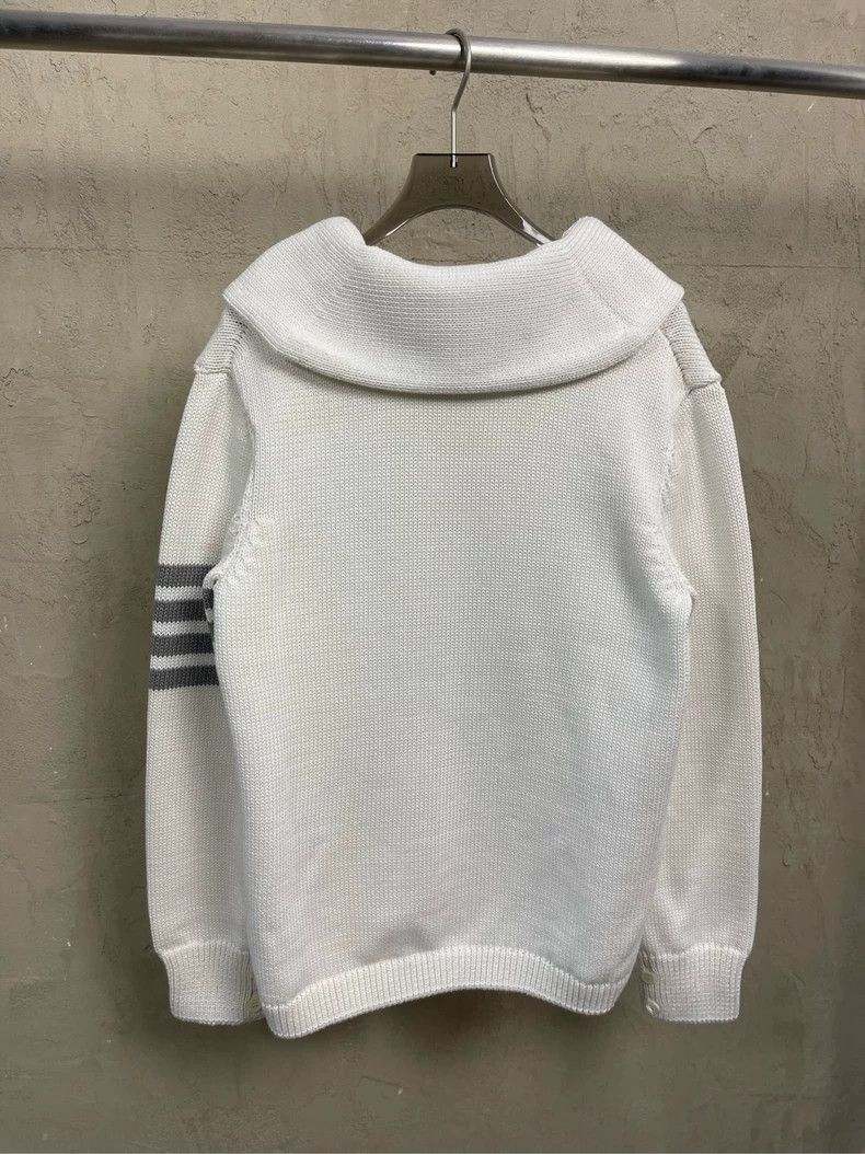 Thom Browne Thom Browne White four-striped knitted cardigan sweater jac Size US S / EU 44-46 / 1 - 3 Thumbnail