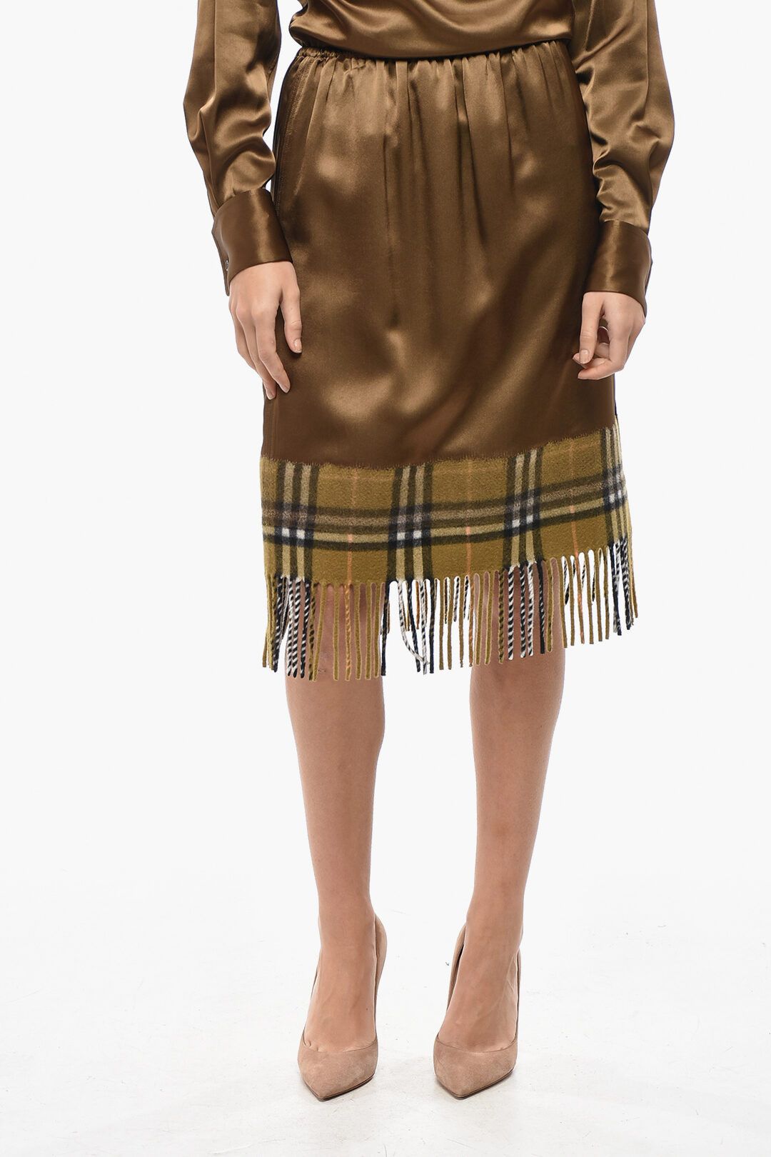 Burberry og1mm1225 Satin Midi Skirt in Brown Size 28" / US 6 / IT 42 - 1 Thumbnail