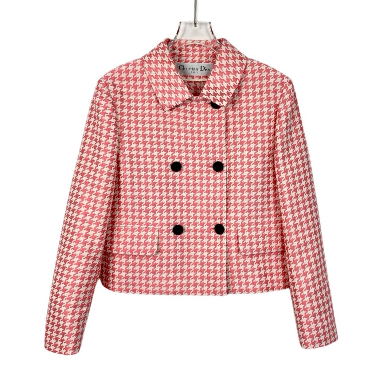 Dior Christian Dior Womens Pink & White Houndstooth Double-Breast Size XS / US 0-2 / IT 36-38 - 1 Thumbnail