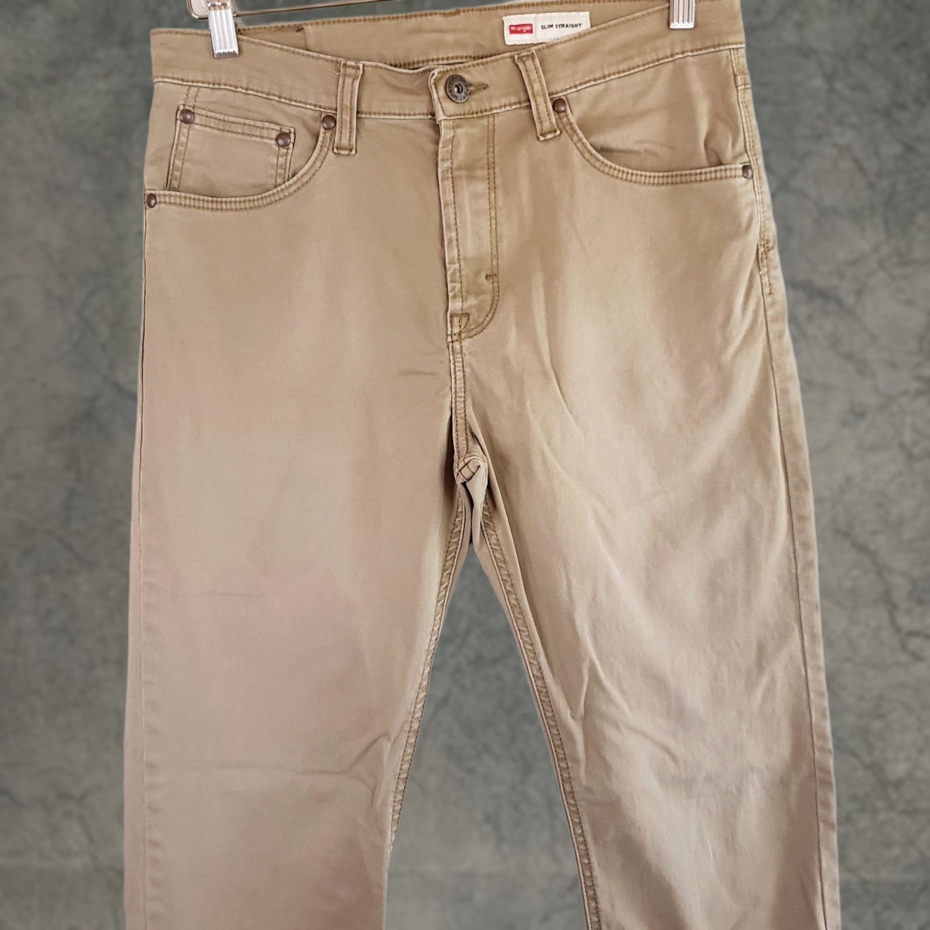 Wrangler Wrangler 5 Star Premium Slim Straight Jeans Tan 32x32 Mens Regular Cotton Elastane Stretch 5-Pocket USA Cowboy Logo Zipper Button Denim Size US 32 / EU 48 - 1 Thumbnail