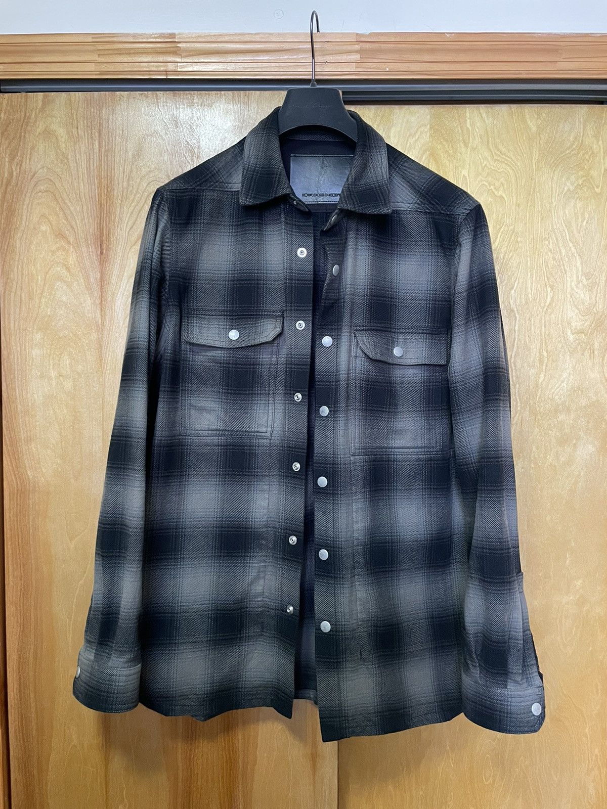 image of Rick Owens Black Ombré Plaid Outershirt By Yamaashi Orimono in Green, Men's (Size Large)