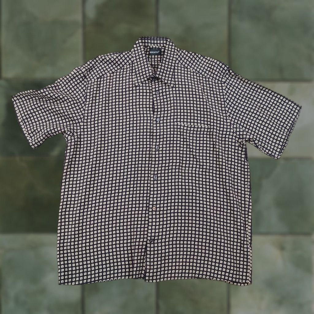 Vintage Riscatto Mens Shirt Large Black White Short Sleeve Button Up Pocket Casual Mens Regular, Button-Down Collar, Geometric Pattern, All Seasons, Workwear Size US L / EU 52-54 / 3 - 1 Thumbnail