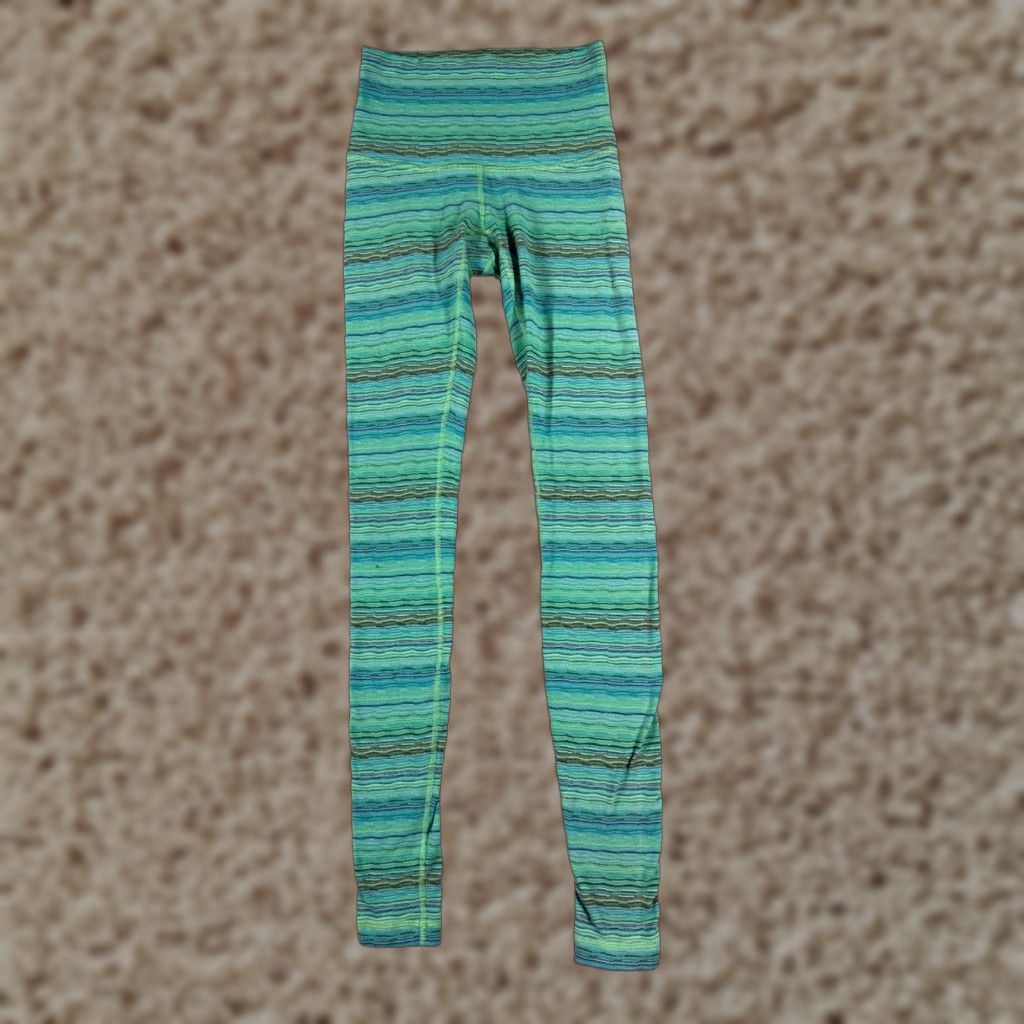 Lululemon Lululemon Pants Womens 4 Green Stripe Wunder Under Pant Hi-Rise Yoga Gym W5LA9S Size 27" / US 4 / IT 40 - 1 Thumbnail