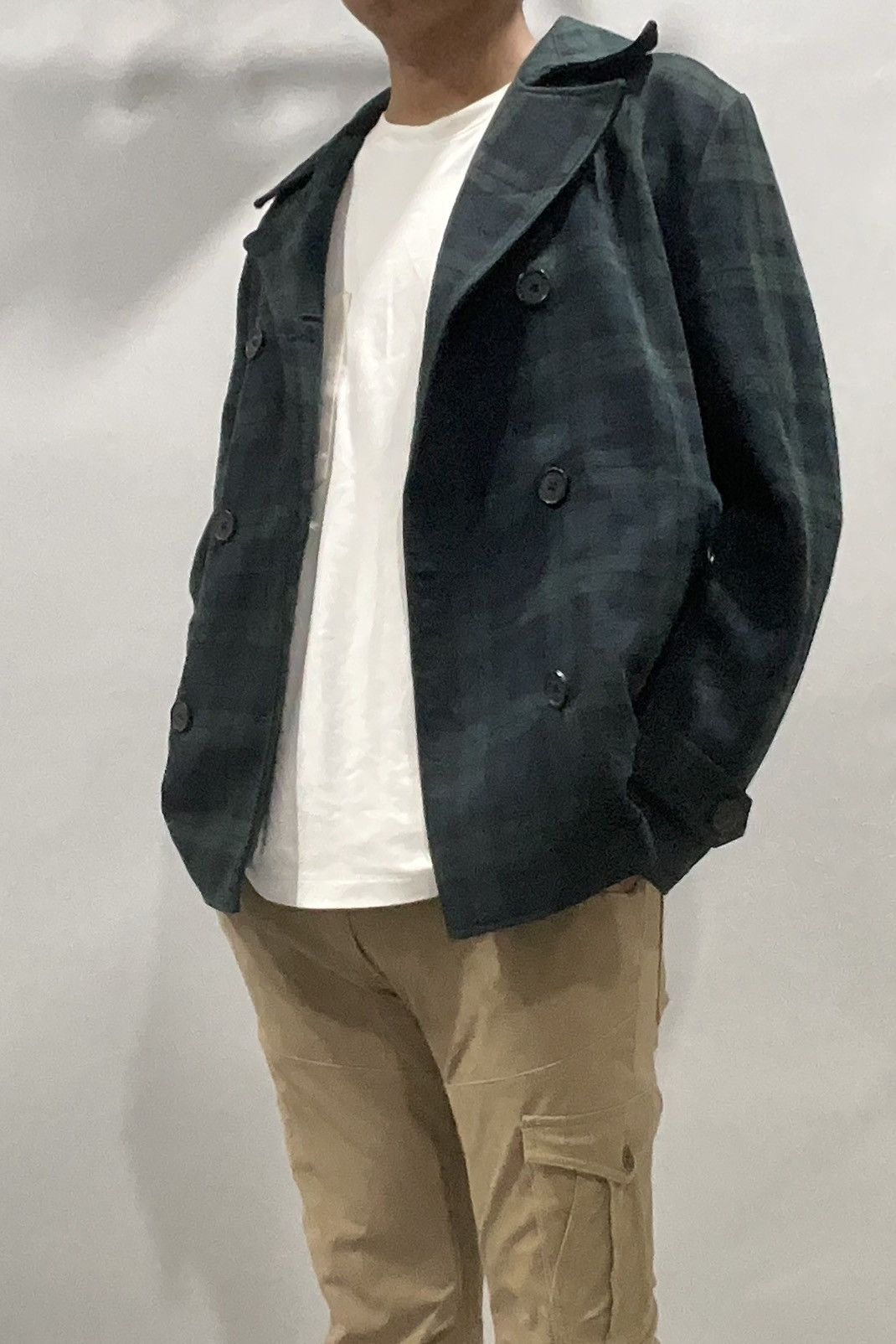 Issey Miyake Wool Peacoat Jacket Navy & Green Size US L / EU 52-54 / 3 - 2 Thumbnail