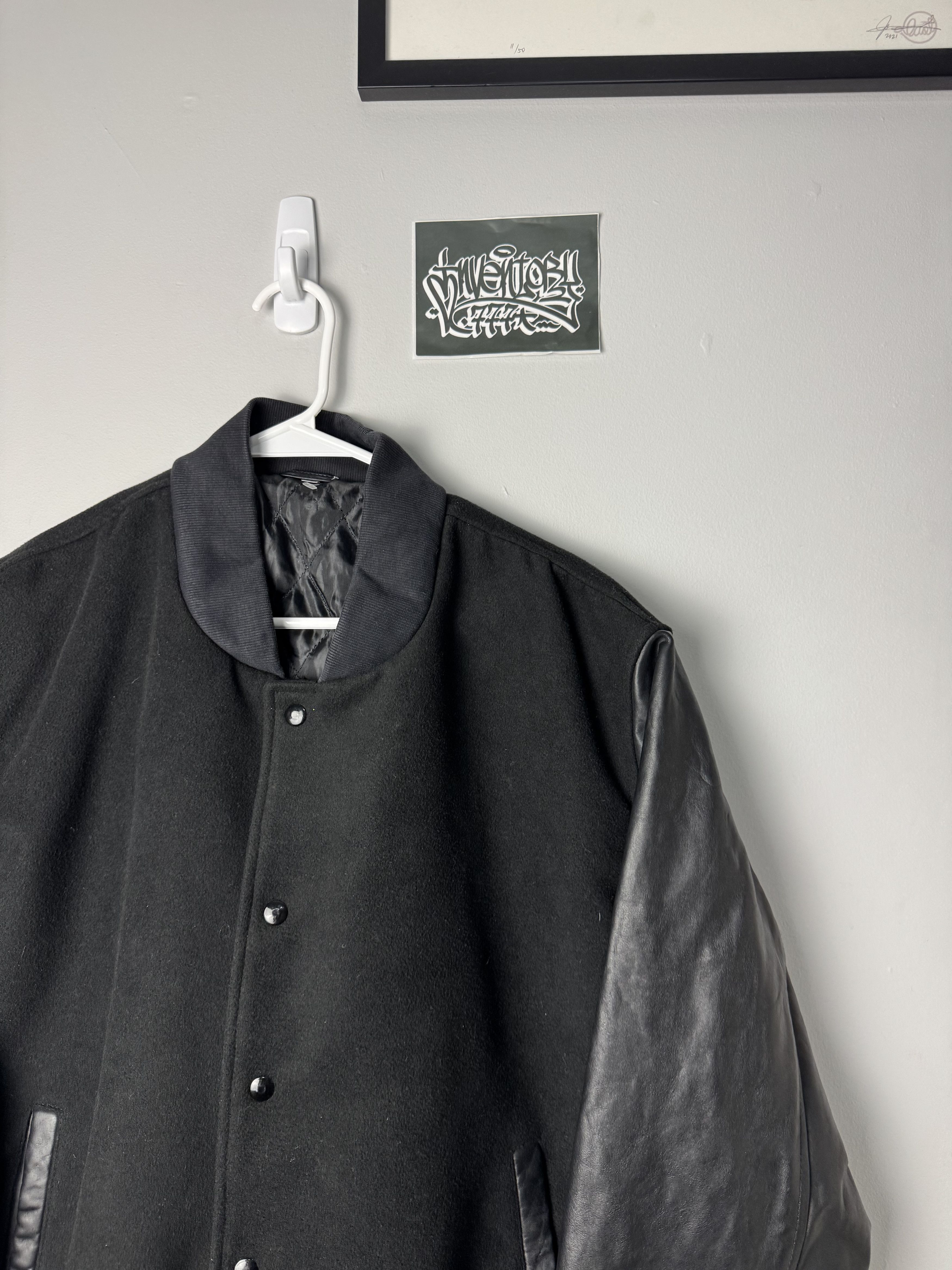 Vintage Blank Varsity Jacket - Leather / Wool - Quilted Linen Size US XXL / EU 58 / 5 - 3 Thumbnail
