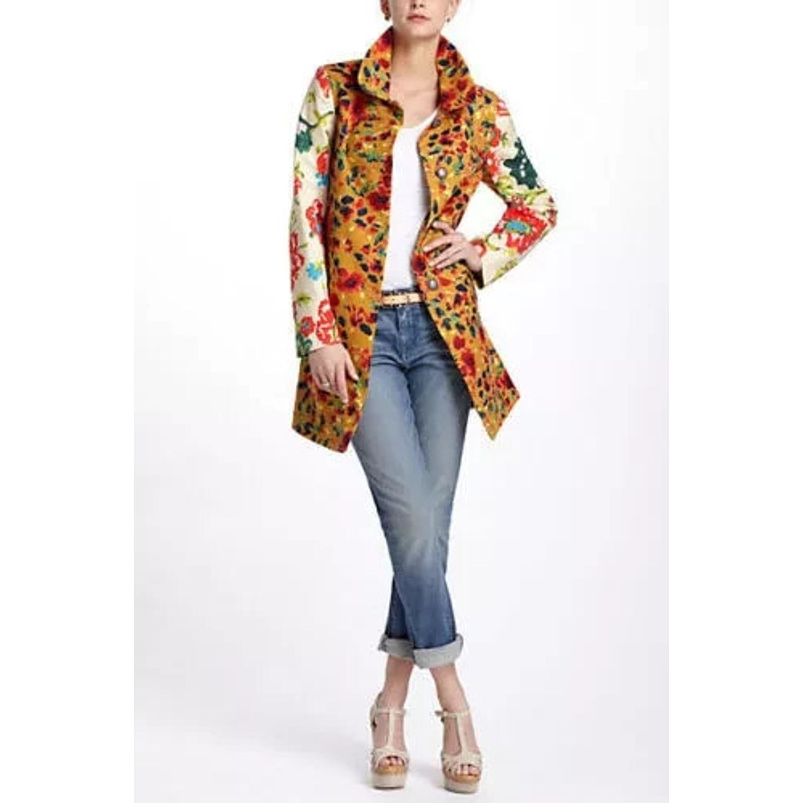 Anthropologie ANTHROPOLOGIE ELEVENSES FLORAL GARDEN PRINT BUTTON COAT SZ 0 Size XS / US 0-2 / IT 36-38 - 3 Thumbnail