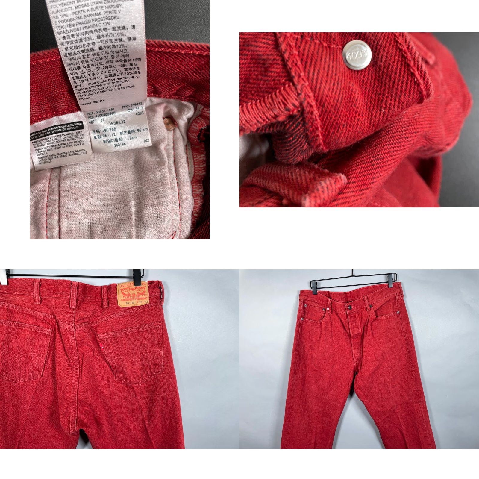 Levi's Levi's 501 XX Jeans Men 36 x 29 Red Denim Button Fly Straight Vintage Grunge Retro 5-Pocket Mens (Regular) Regular None Size US 36 / EU 52 - 9 Thumbnail