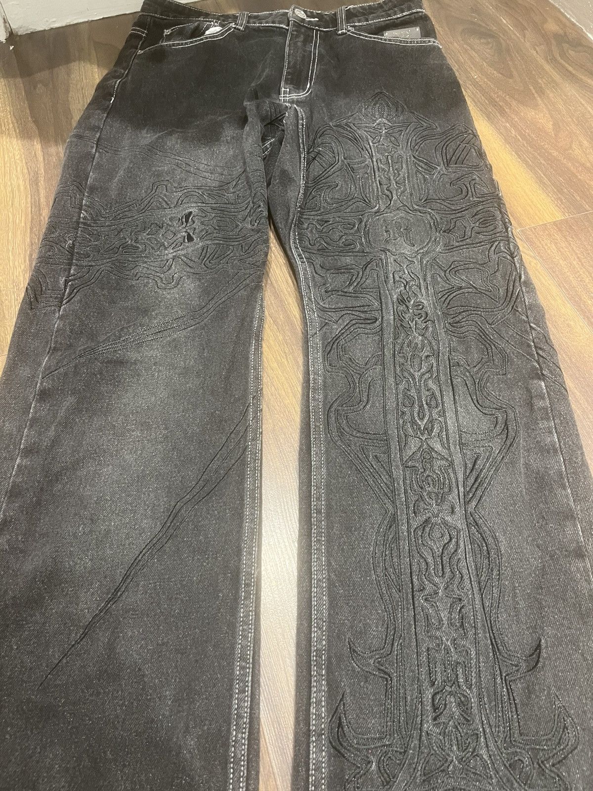 Revenge Spike cross embroidered Revenge jeans - dark grey Size US 30 / EU 46 - 1 Thumbnail