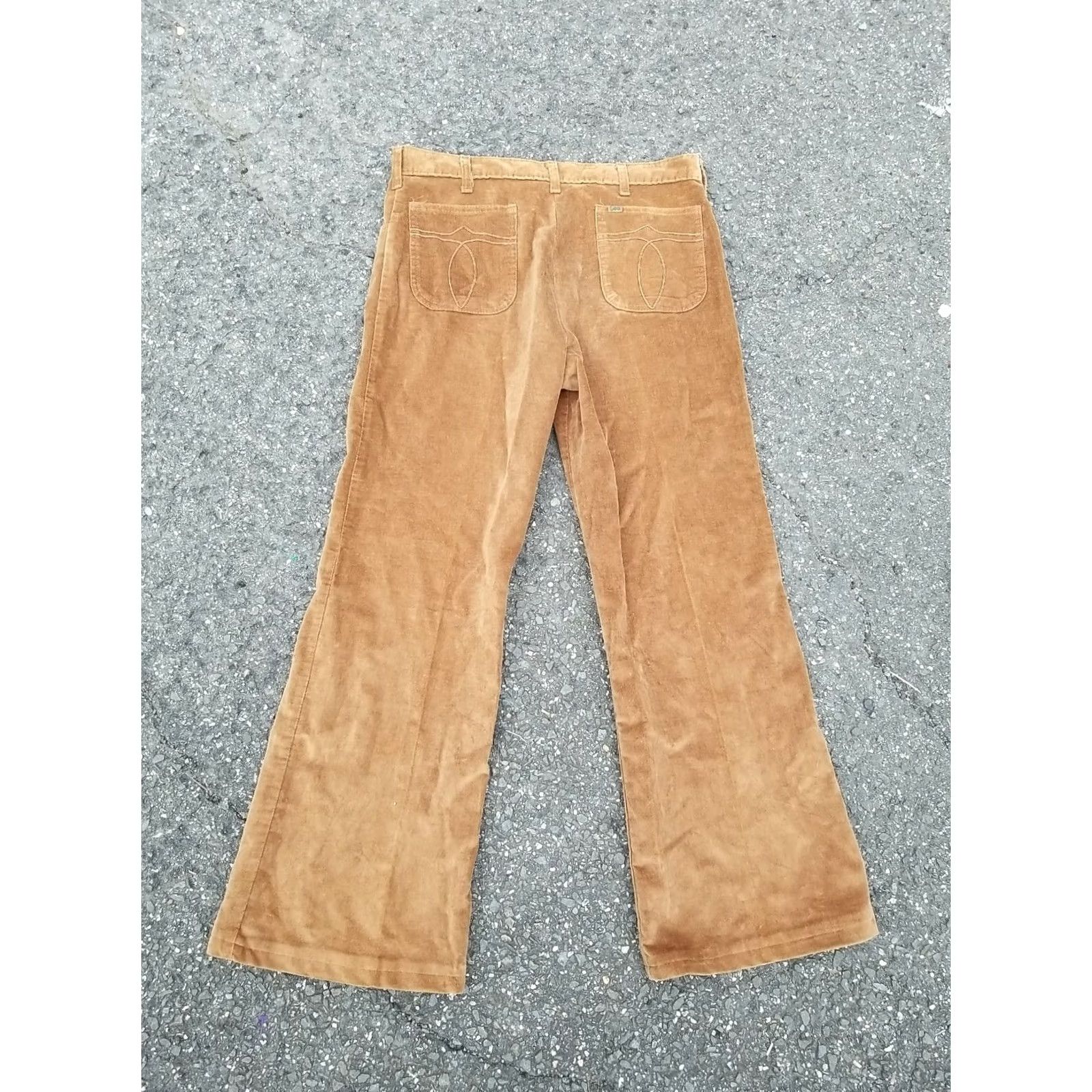 Lee VINTAGE Lee Corduroy Pants Talon FLARE BOTTOMS 36X33 HIPPY USA Brownish Sand 60s 70s Womens/Unisex True Stock Size US 36 / EU 52 - 8 Thumbnail