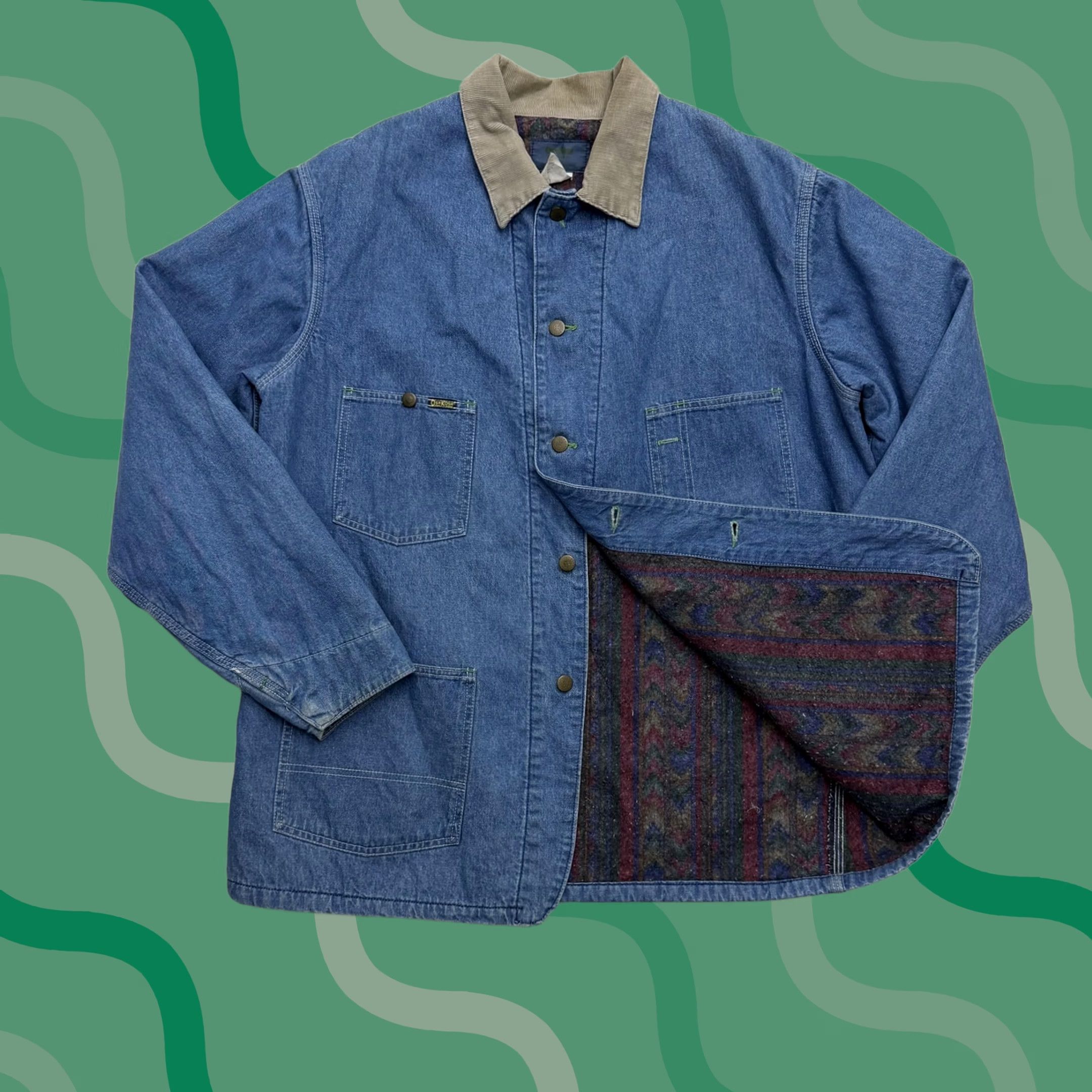 Vintage VINTAGE Osh Kosh Jacket Men XL Blue Denim Aztec Lined Snap Front Workwear Chore Size US XL / EU 56 / 4 - 1 Thumbnail