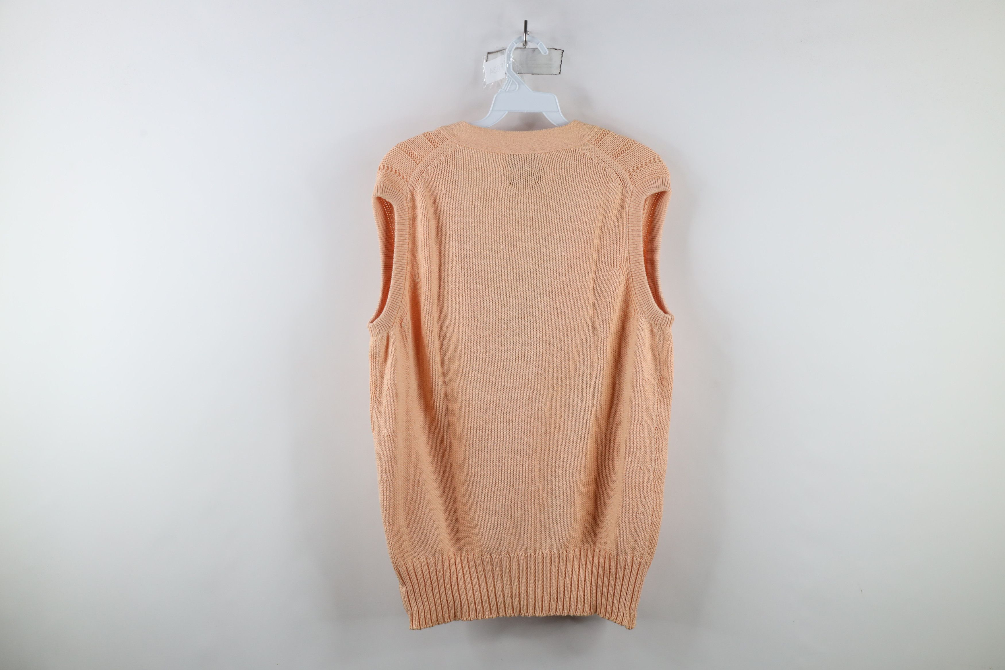 Vintage Vintage 70s Streetwear Cable Knit Cardigan Sweater Vest Pink Size US XL / EU 56 / 4 - 8 Thumbnail
