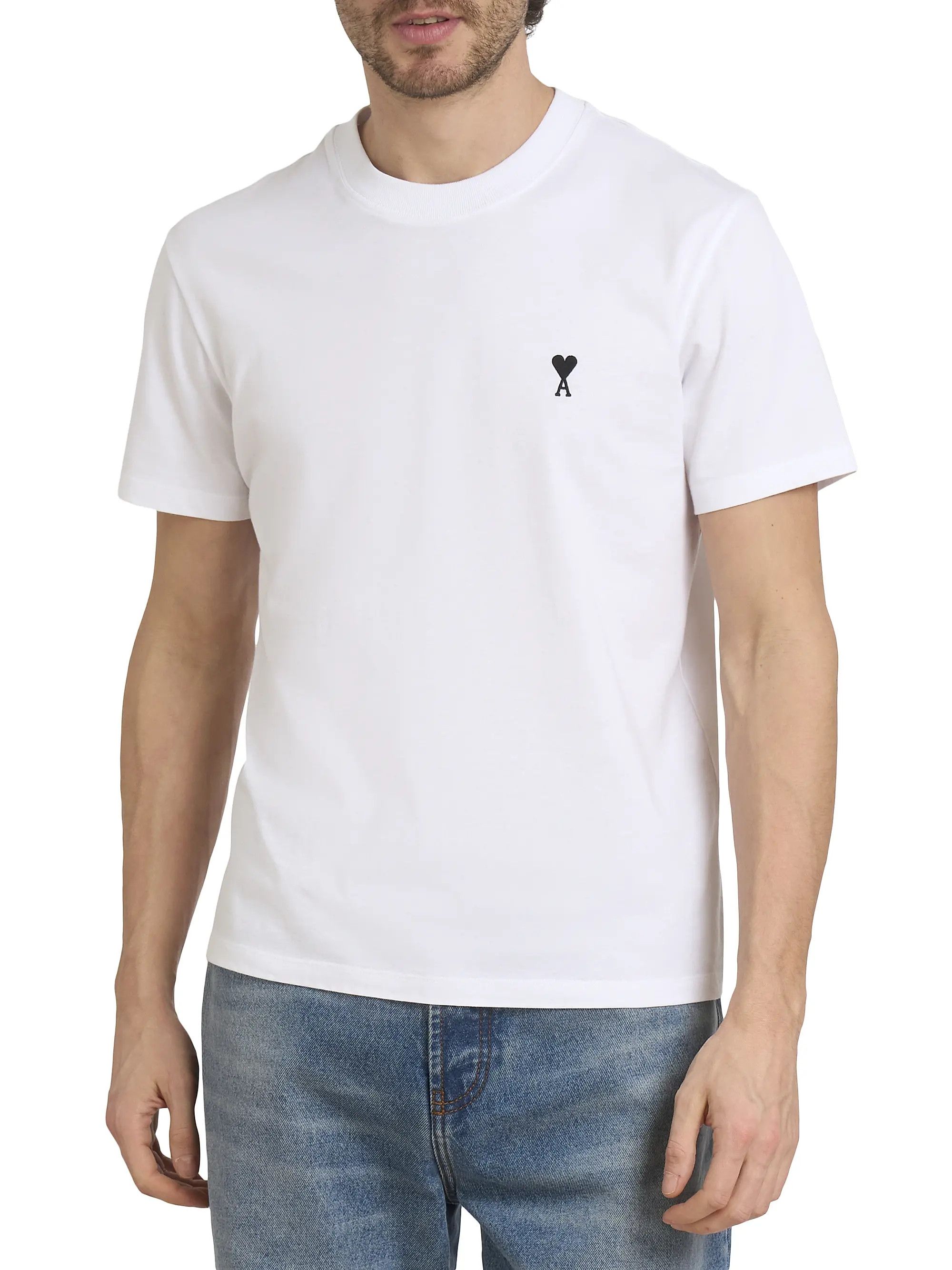 AMI os11x0226 Contrasted Ami de Coeur Cotton T-Shirt in White Size US L / EU 52-54 / 3 - 3 Thumbnail