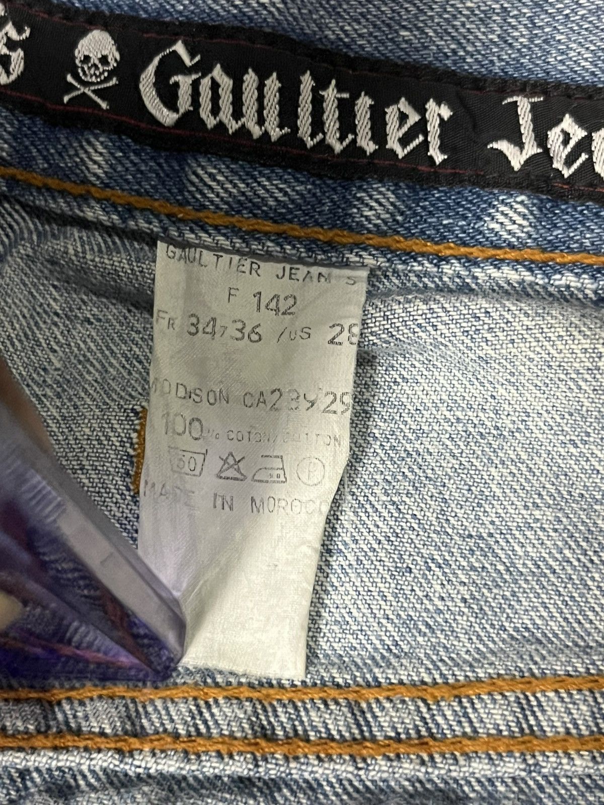 Gaultier Homme Objet 🔥RARE🔥Vintage JPG SKuLL Washed Blue denim Size US 26 / EU 42 - 9 Thumbnail