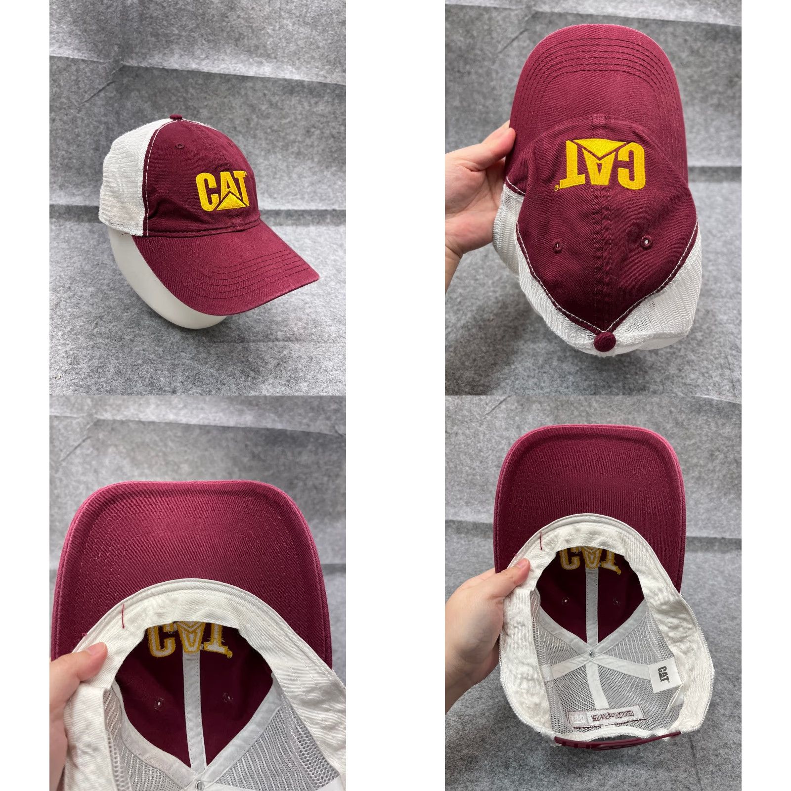 Vintage CAT Hat Cap Strap Back Adult Red Trucker Hat Cotton Polyester Twill Adjustable Lightweight Lined Casual Work Men Mens Size ONE SIZE - 8 Thumbnail
