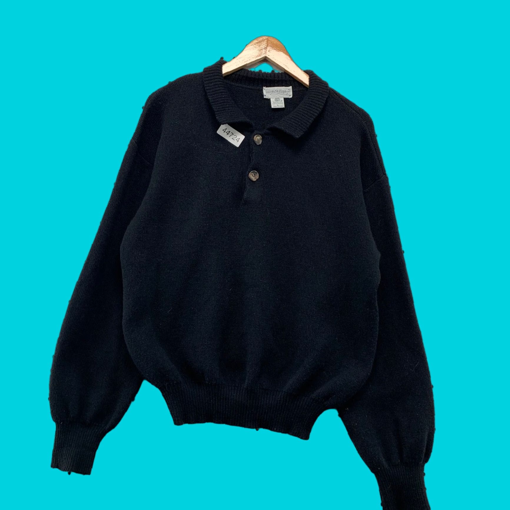 Vintage Vintage Tricots St Raphael Wool Sweater Mens Large Black Collared Leather Elbow Size US L / EU 52-54 / 3 - 1 Thumbnail