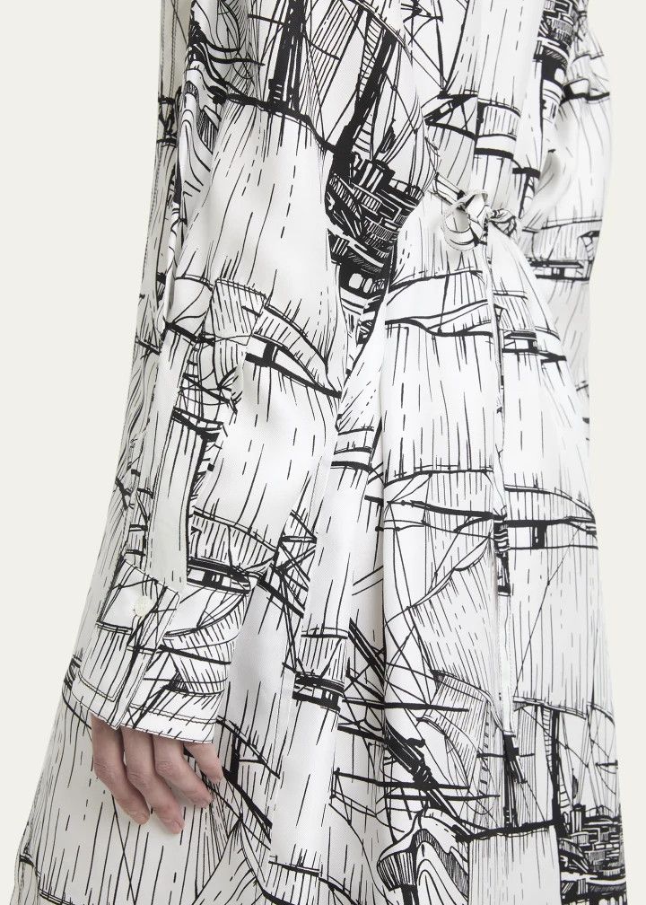 Salvatore Ferragamo o1s1rm0126 Nautical Printed Silk Shirtdress in White/Black Size M / US 6-8 / IT 42-44 - 5 Thumbnail