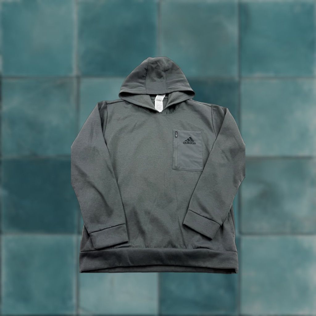 Adidas Adidas Hoodie Mens Large Gray Pullover Zip Pocket Logo Athletic Recycled Polyester Size US L / EU 52-54 / 3 - 1 Thumbnail