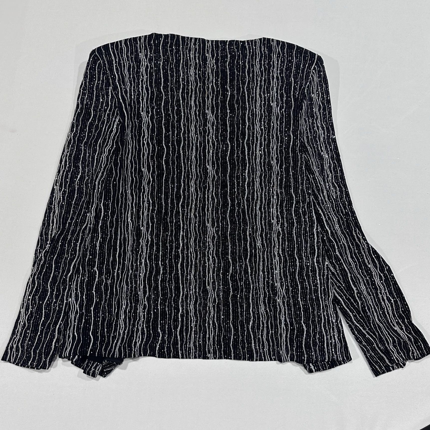 Alex Evenings Alex Evenings Jacket 12 Black Silver Striped Lined Collarless Open Front Stretch Size XL / US 12-14 / IT 48-50 - 4 Thumbnail