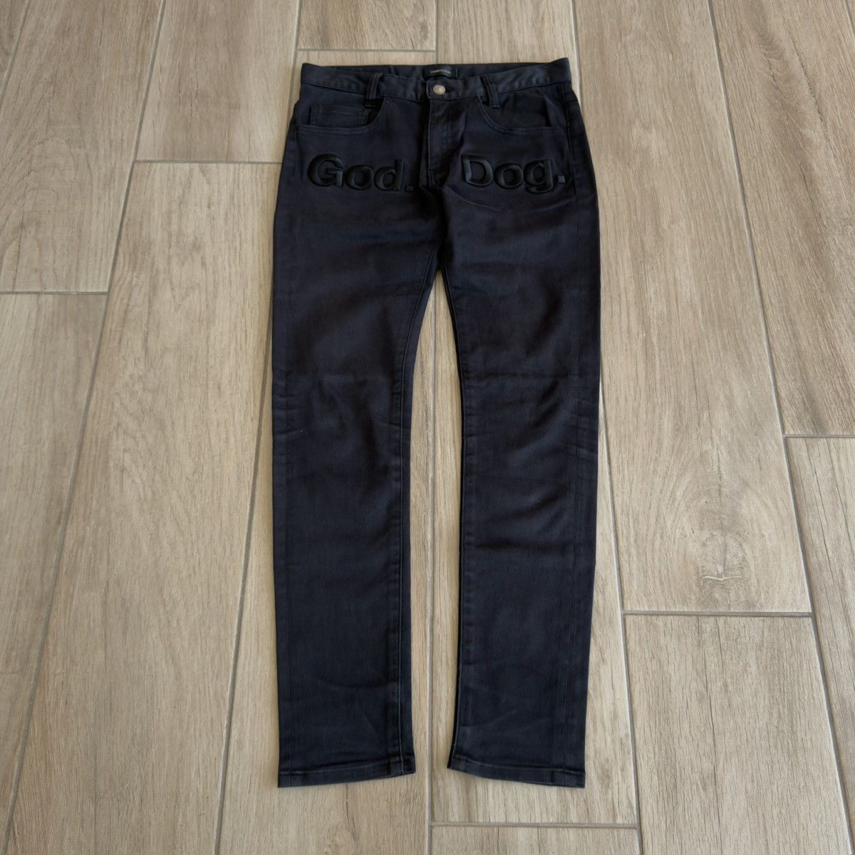 Undercover SS14 "Psycho Candy" God Dog Embroidered Text Skinny Pants Size US 30 / EU 46 - 1 Thumbnail