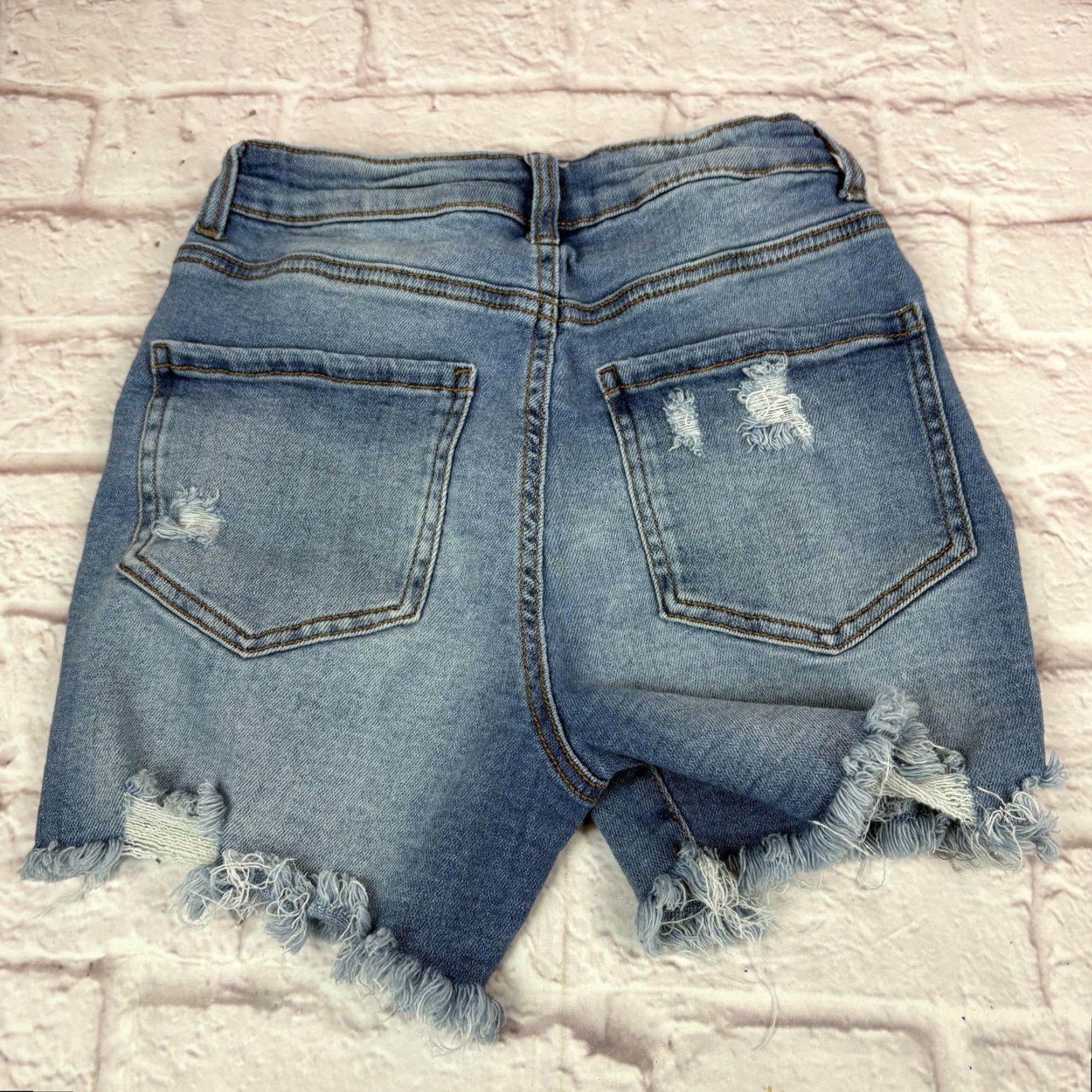 Denime Wax Jean Shorts Womens Small Blue Distressed Denim Cutoff Fringe Raw Hem Size 28" / US 6 / IT 42 - 3 Thumbnail
