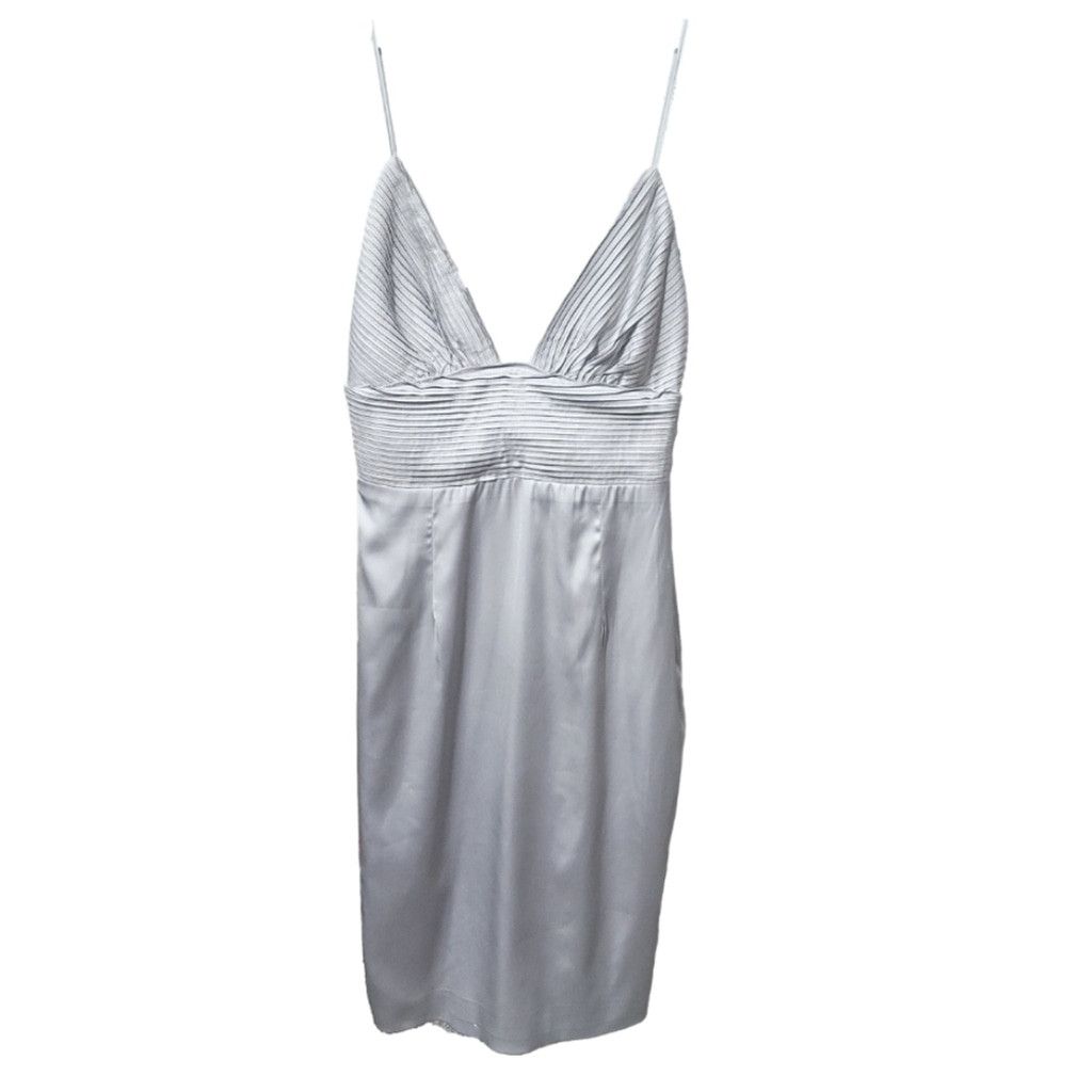 House of CB NWT House Of CB Ronel Silver Satin Pin Tuck Midi Dress Size XXS / US 00 / IT 34 - 4 Thumbnail
